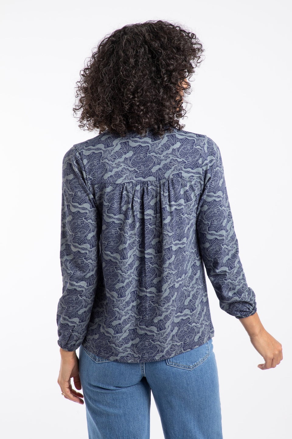 Weird Fish Mid Blue Brooke Printed V Neck Jersey Top