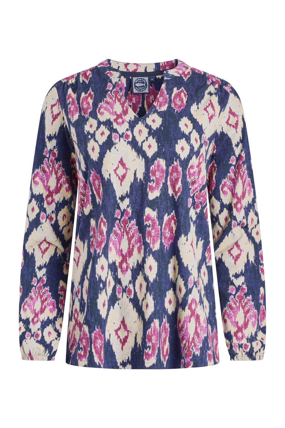 Weird Fish Petrol Blue Brooke Printed V Neck Jersey Top