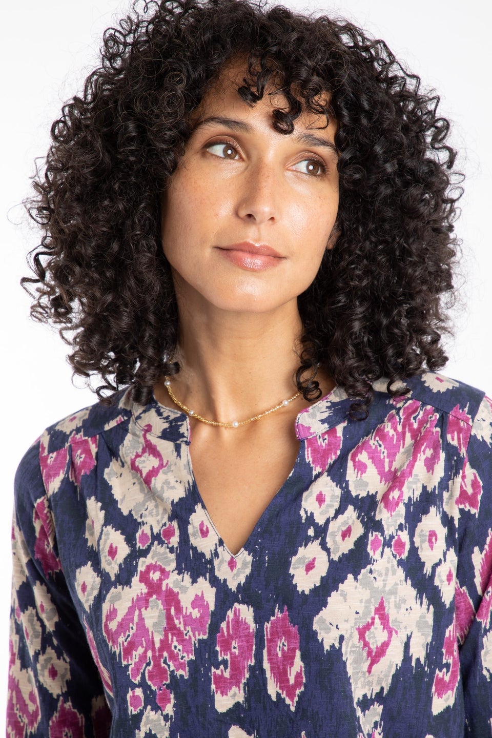 Weird Fish Petrol Blue Brooke Printed V Neck Jersey Top