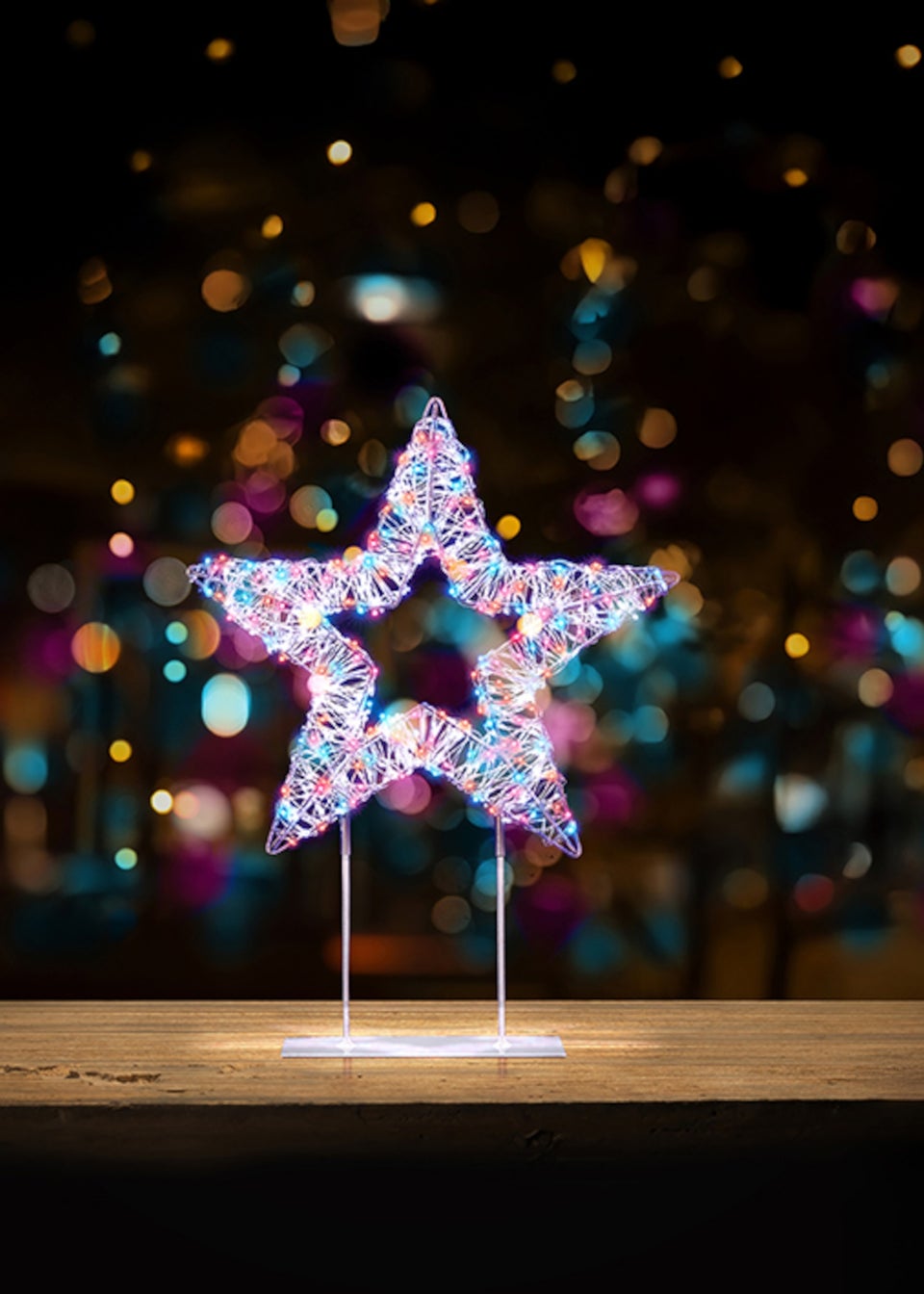 Premier Decorations White Table Top Star with 720 Twinkling Rainbow LEDs