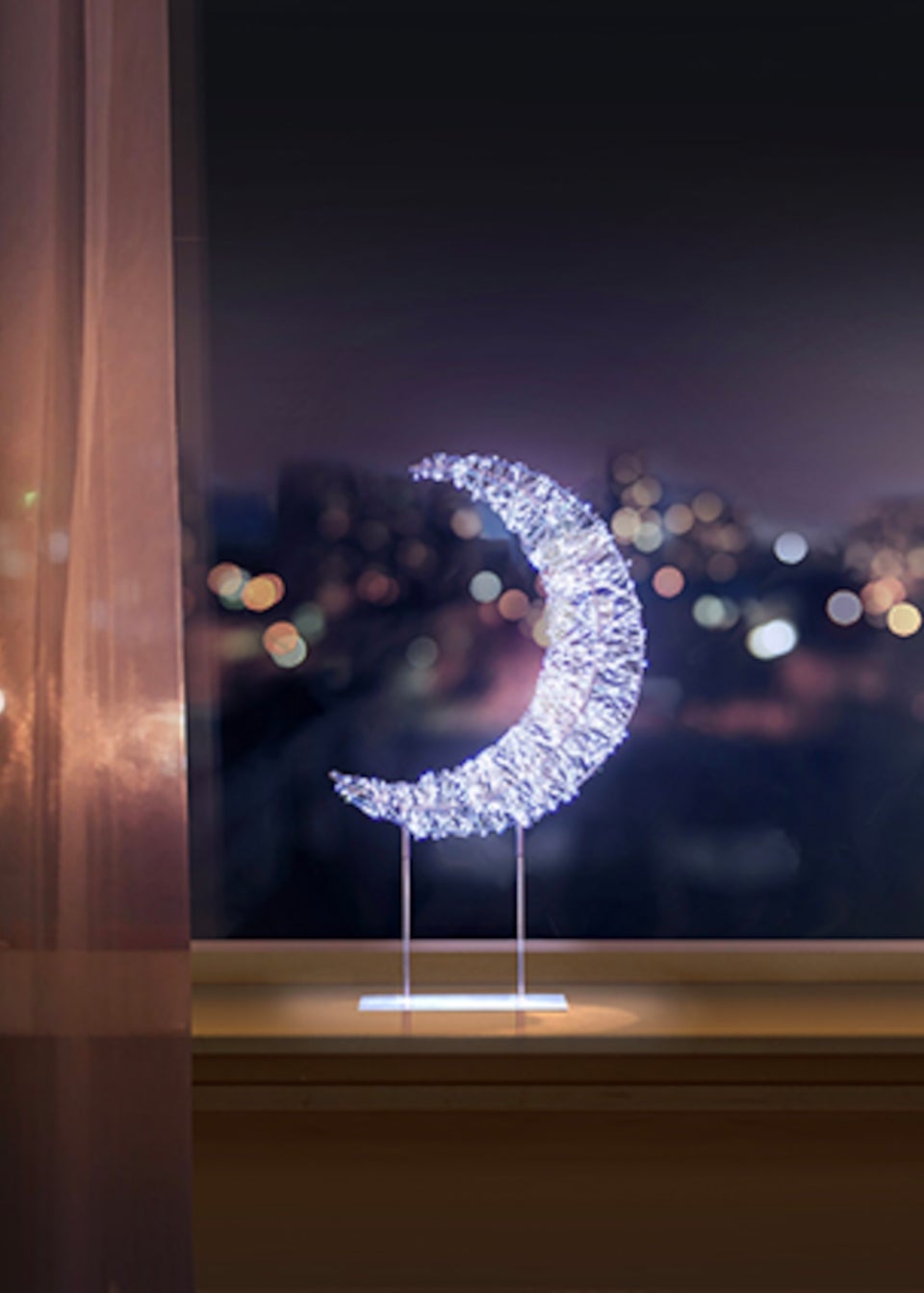 Premier Decorations Silver Table Top Crescent Moon with 720 Twinkling White LEDs