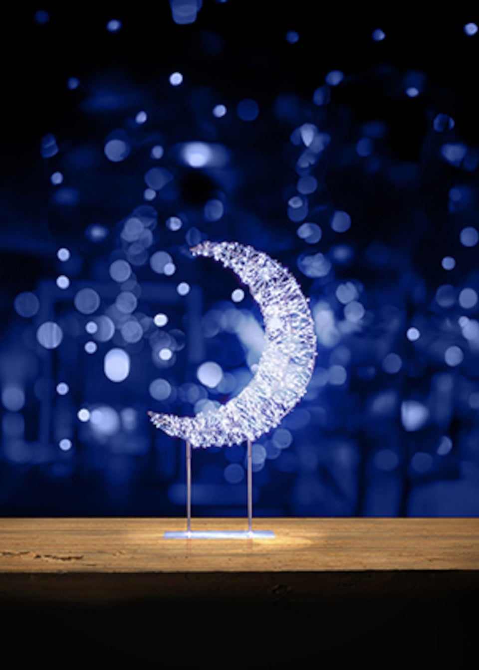 Premier Decorations Silver Table Top Crescent Moon with 720 Twinkling White LEDs