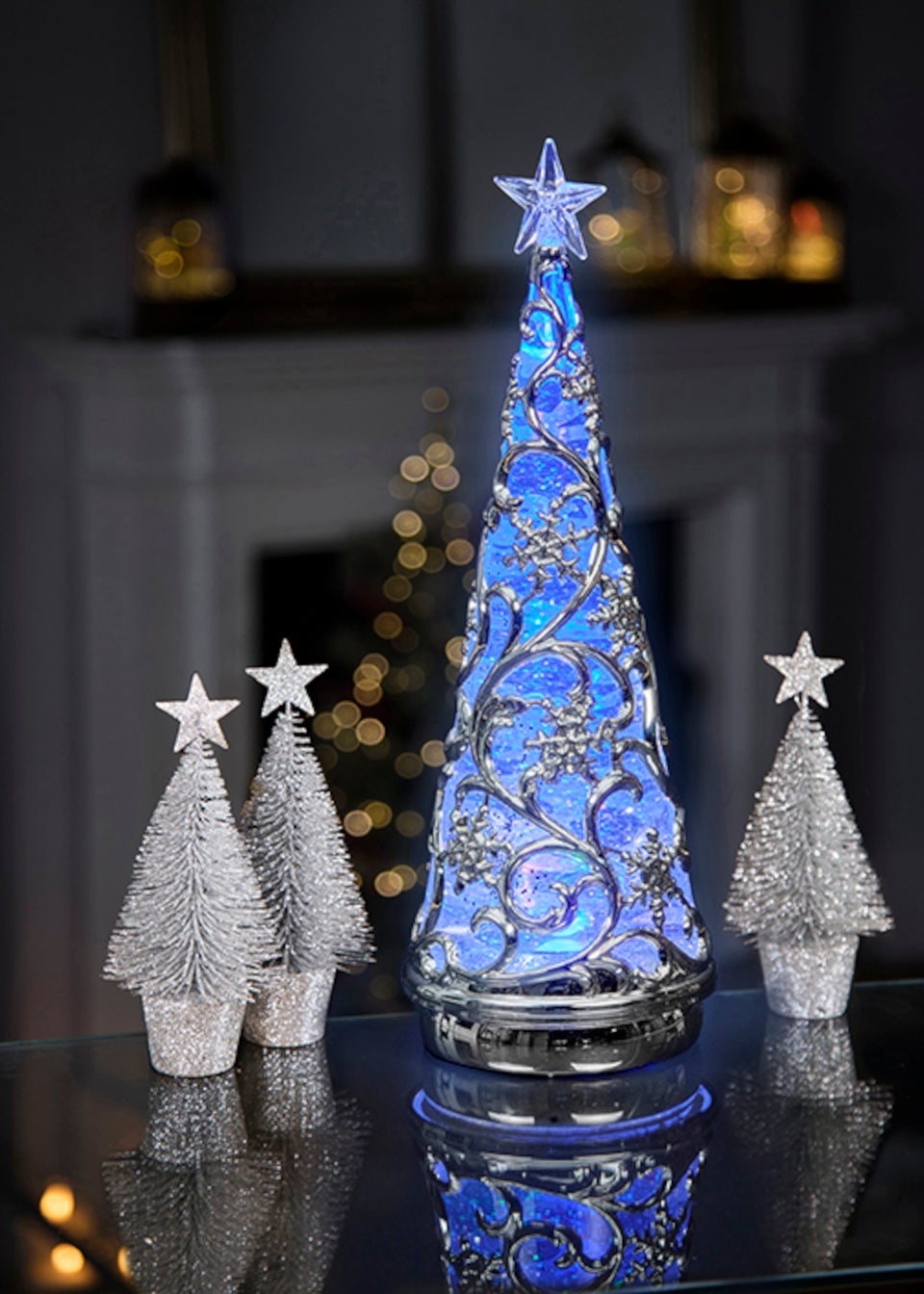 Premier Decorations Battery Operated Lit Chrome Tree with Star & Colour Changing LEDs