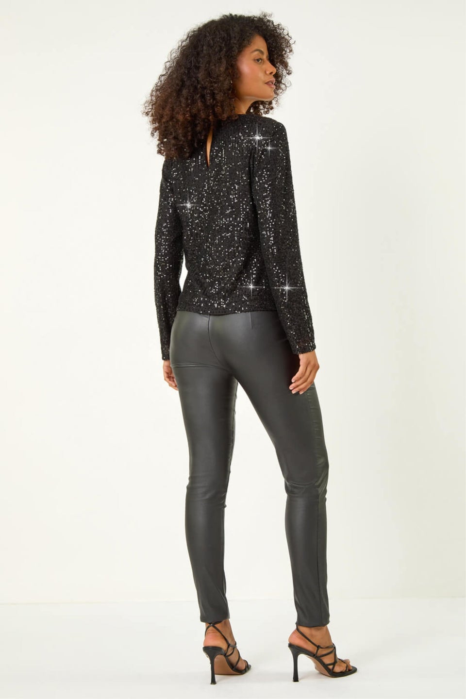 Dusk Black Sequin Long Sleeve Stretch Top