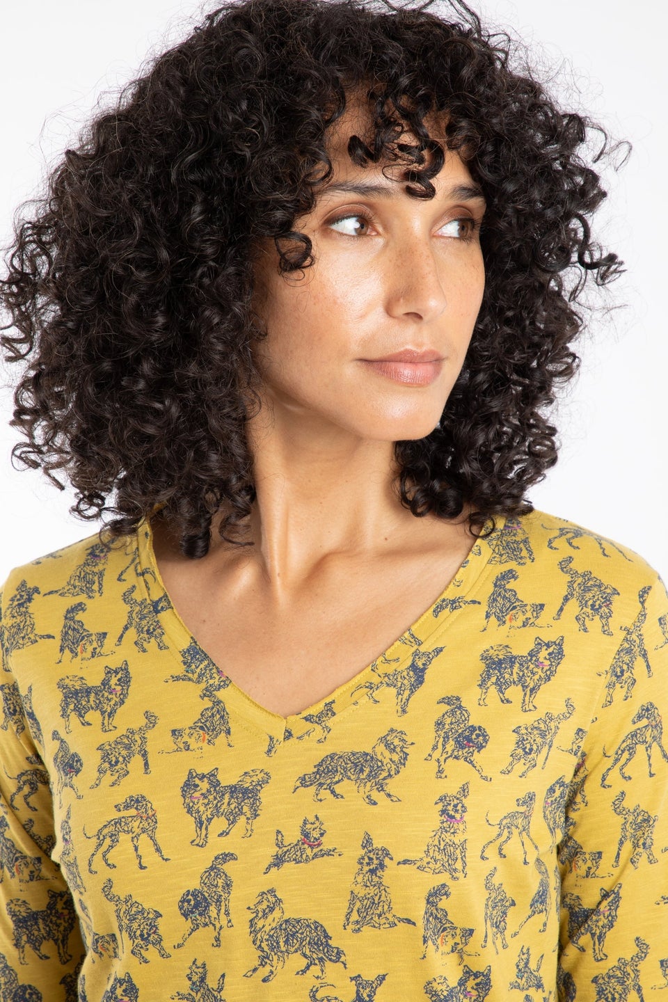 Weird Fish Tarragon Laveda 3/4 Sleeve Printed V Neck T-Shirt