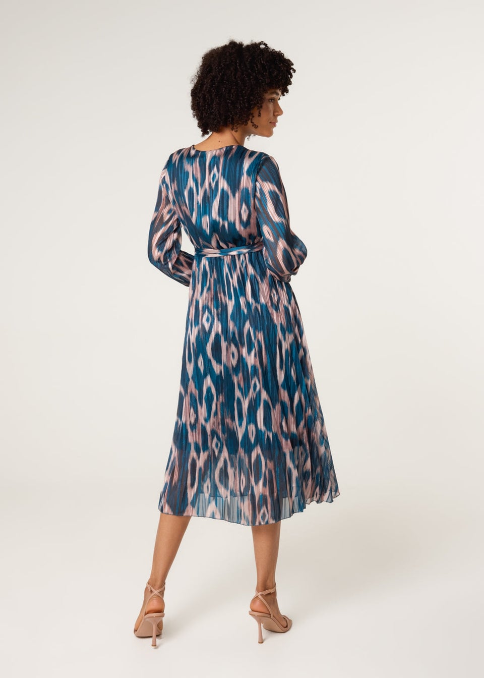 Blue Vanilla Turquoise Crossover Metallic Pleated Dress
