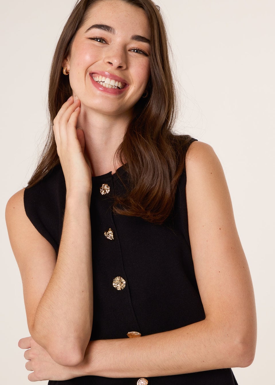 Blue Vanilla Black Button Front Tailored Vest