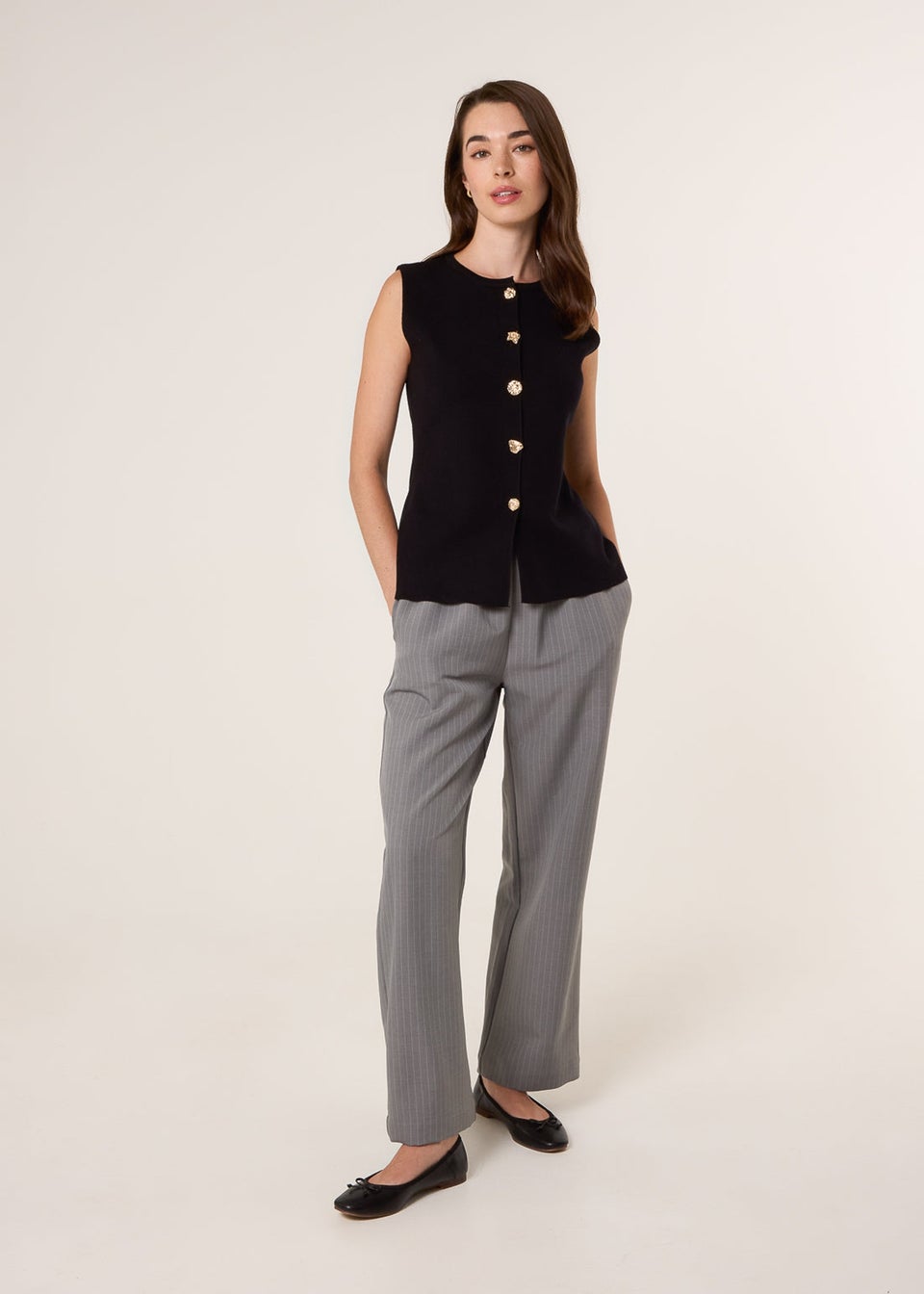 Blue Vanilla Black Button Front Tailored Vest