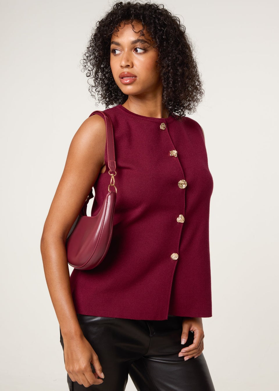Blue Vanilla Red Button Front Tailored Vest