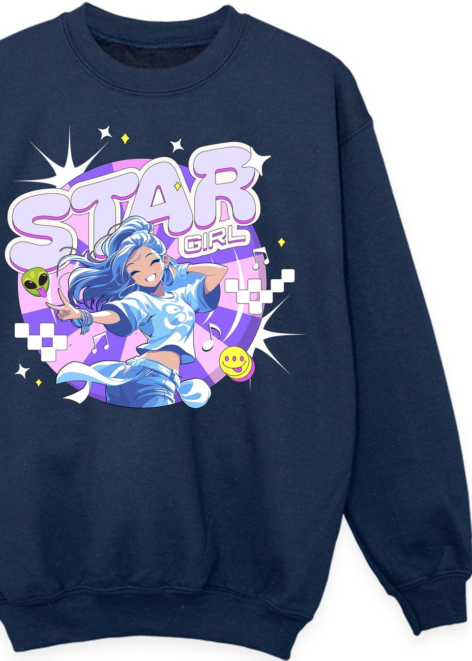 Brands In K-Pop Star Girl Girls Navy Blue Graphic Sweatshirt (3-13 Years)
