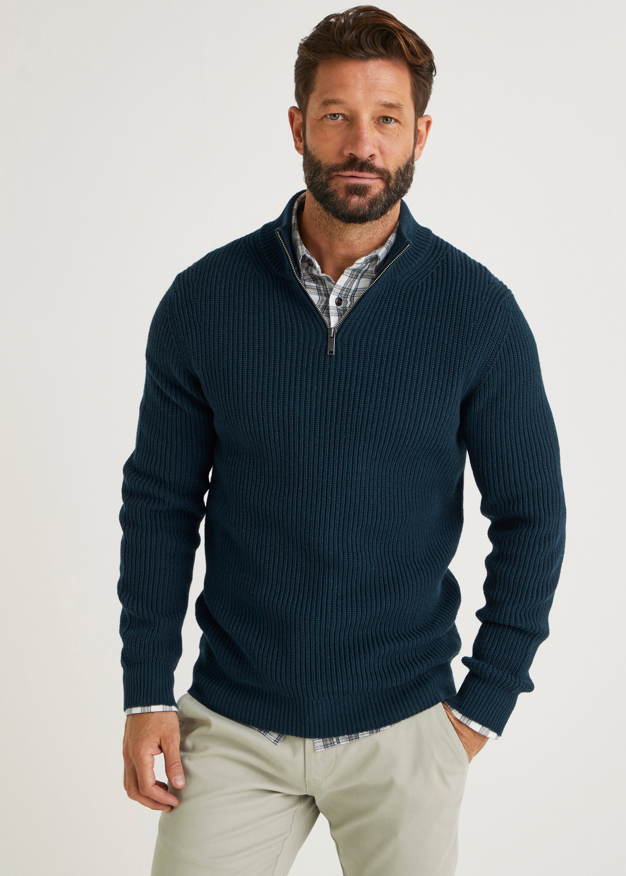 Navy Ribbed 1/4 Zip Jumper - S | Matalan