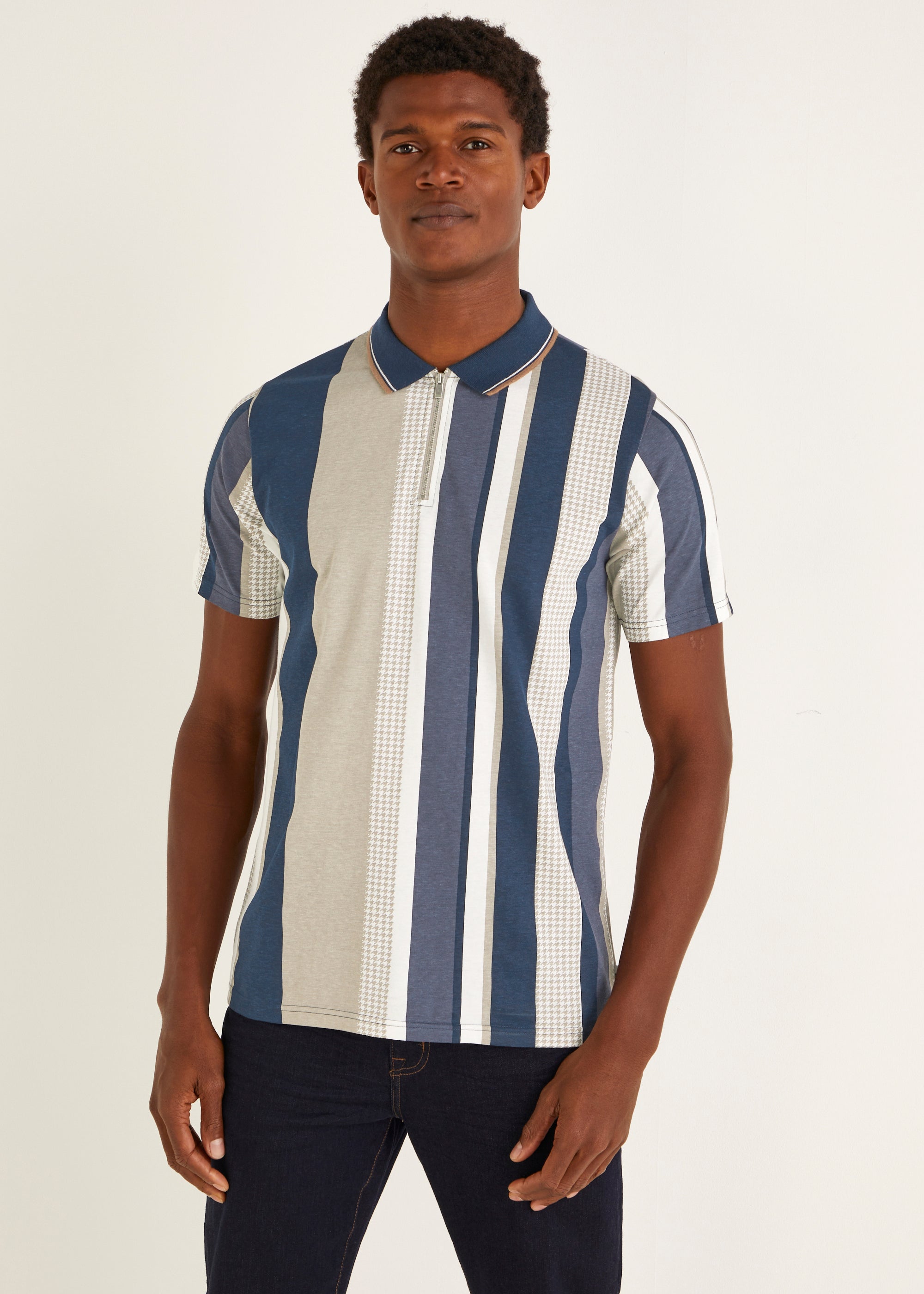 Multicoloured Stripe Half Zip Polo Shirt - S