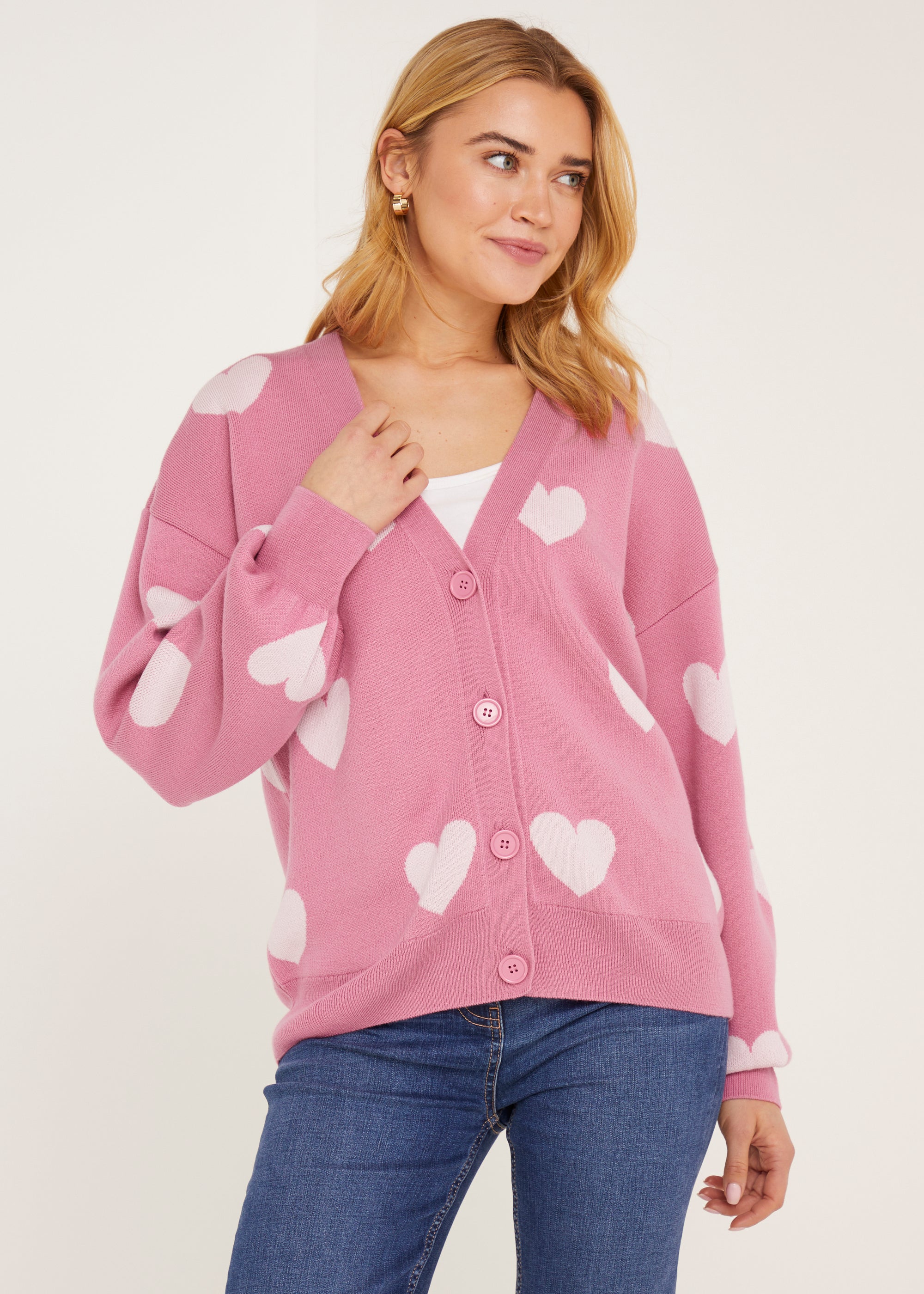 Pink Heart Cardigan - S | Matalan
