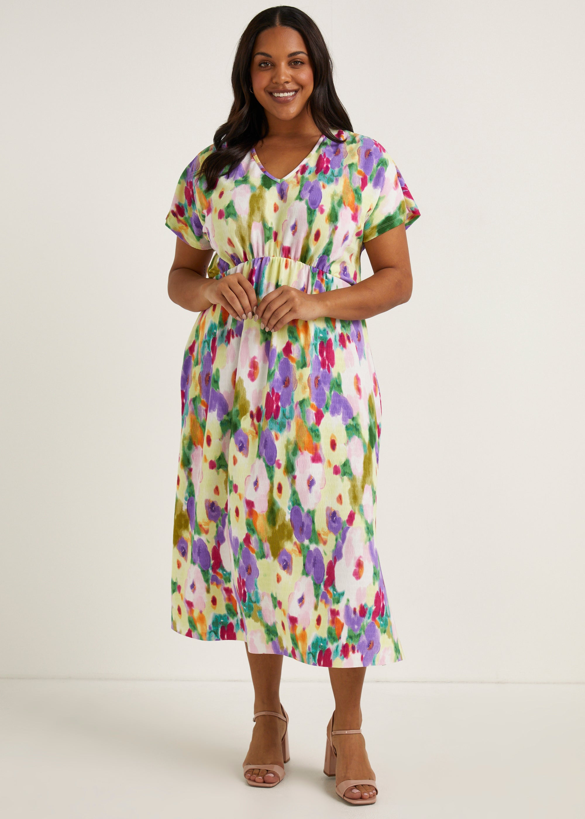 Papaya Curve Multicoloured Floral Print Plisse Dress - 18 | Matalan