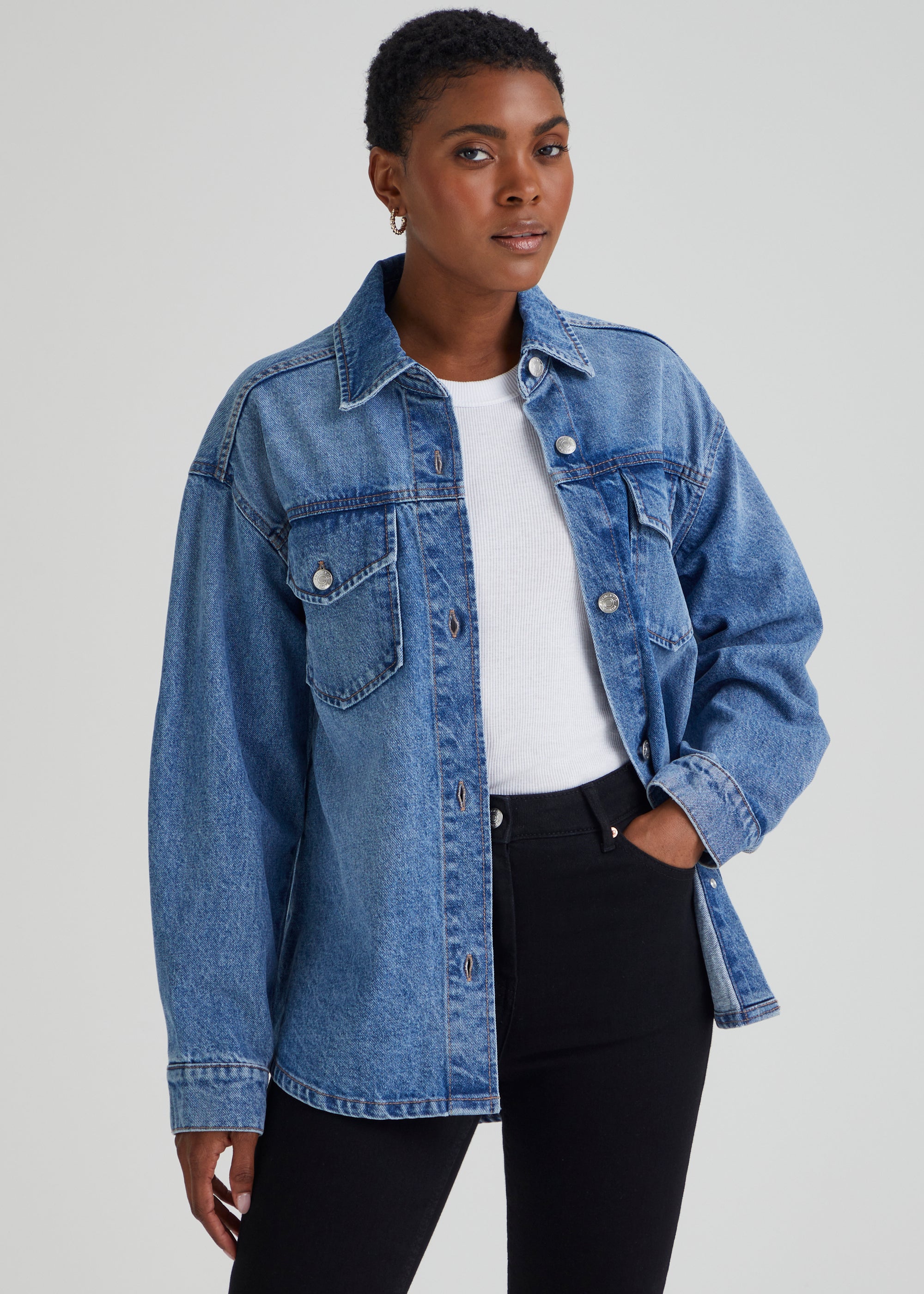 Mid Wash Denim Shacket - 8 | Matalan
