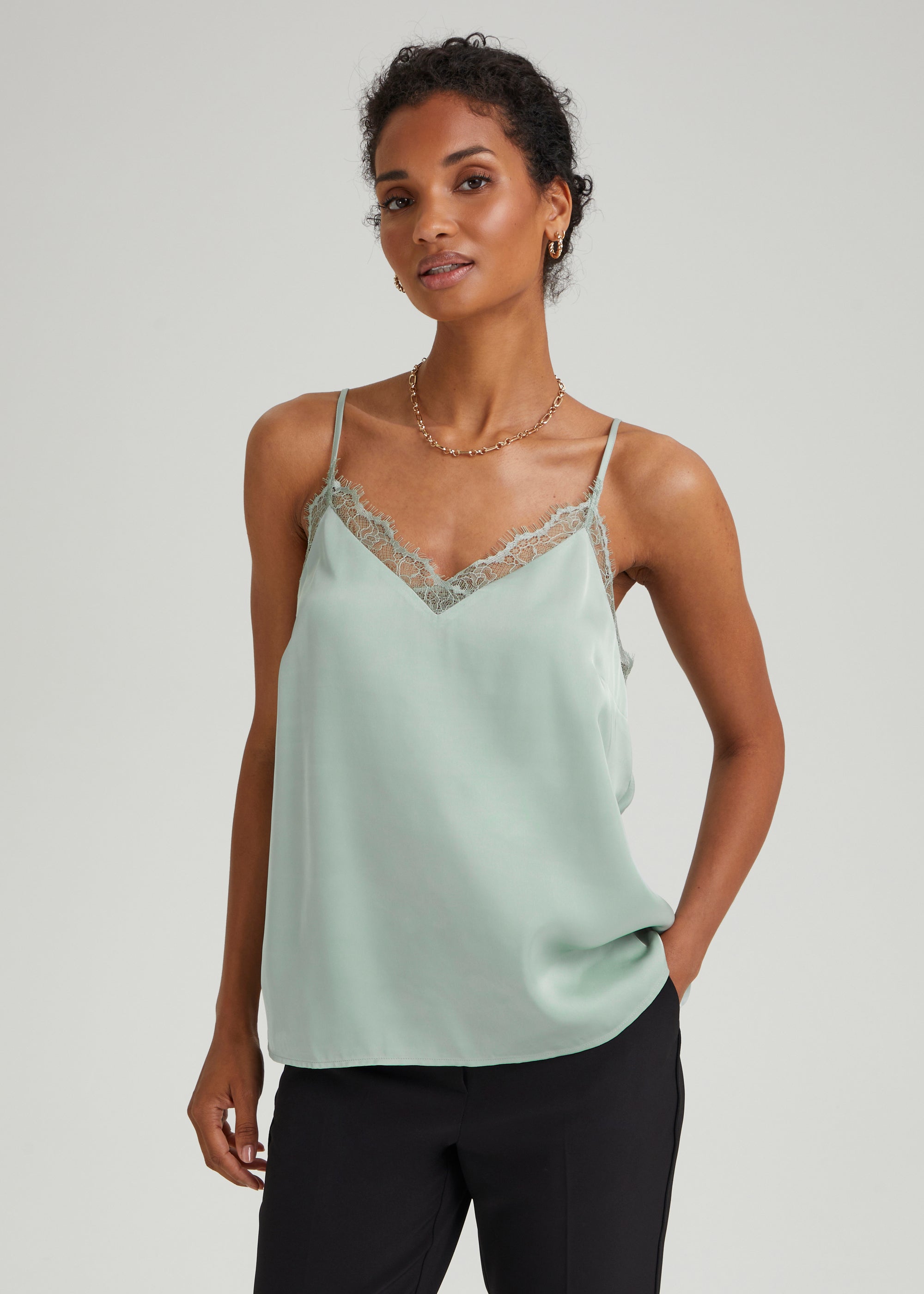 Mint Lace Trim Cami Top - 8 | Matalan