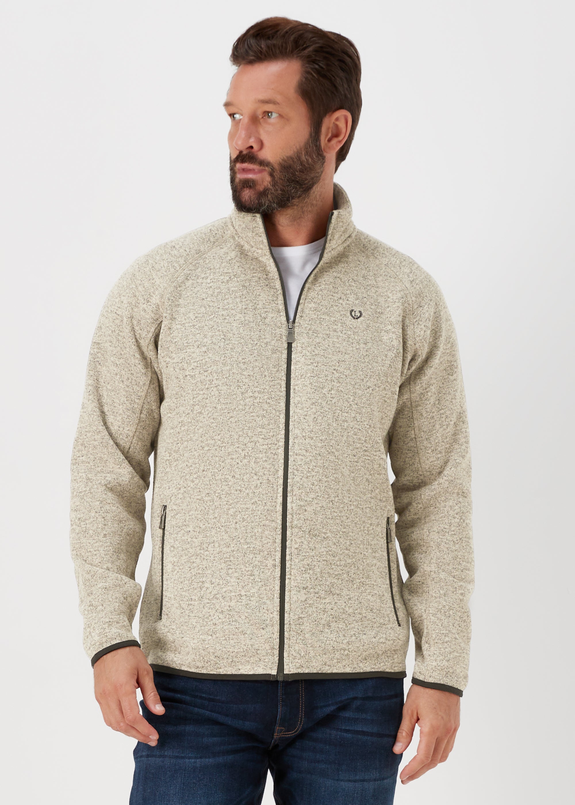 Lincoln Ecru Textured Fleece Zip Up Jacket - S | Matalan