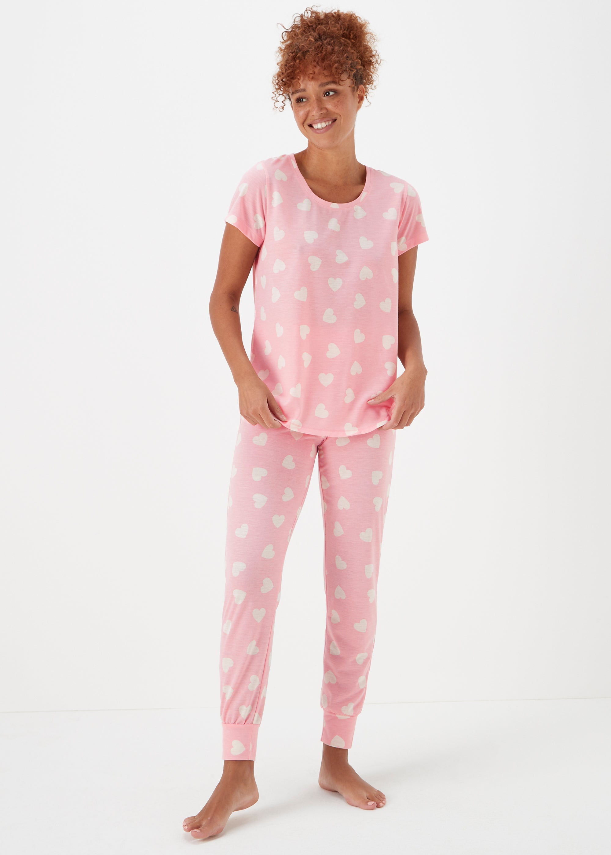 Pink Heart Print Pyjama Set - Extra small | Matalan