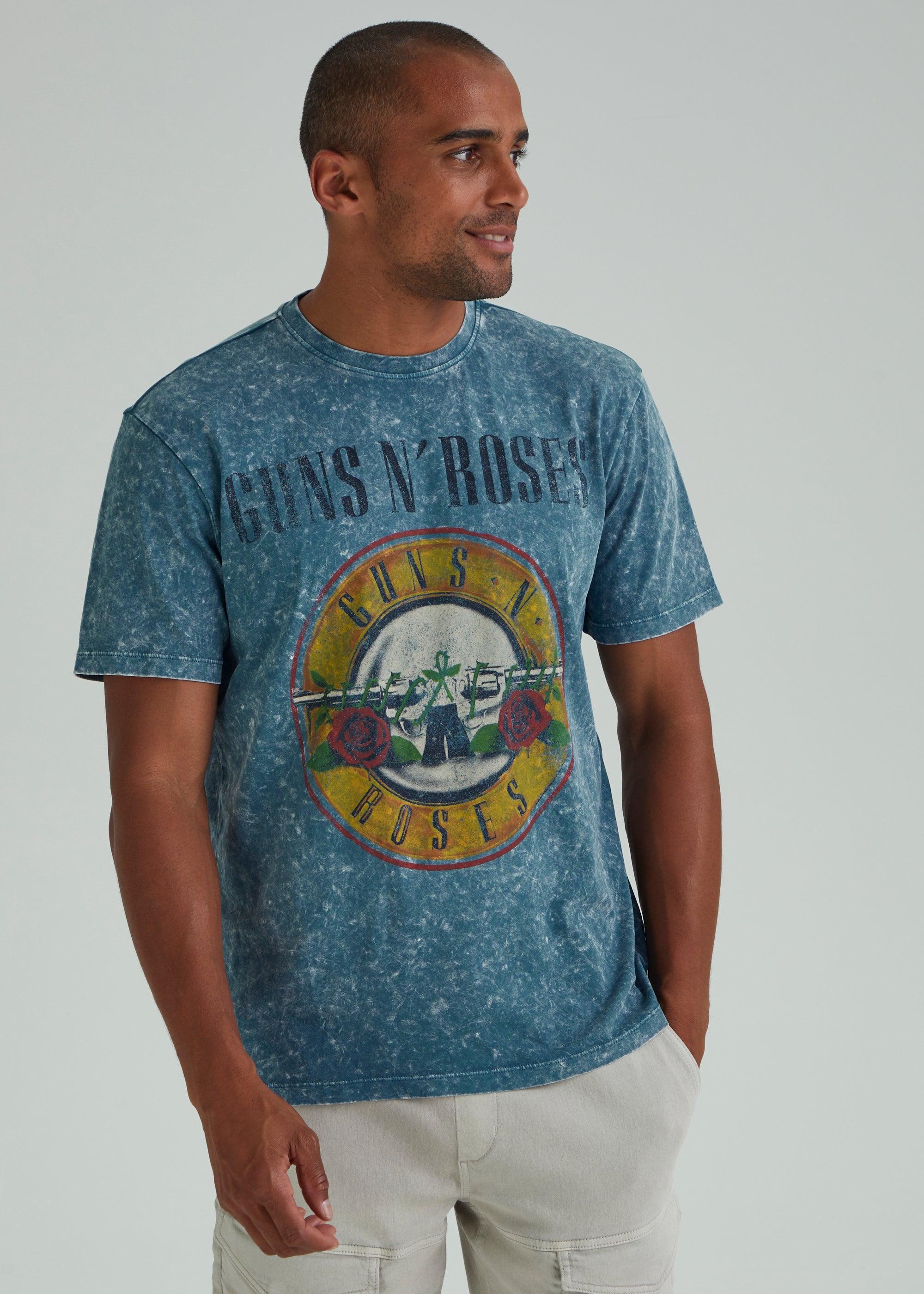Blue Acid Wash Guns N' Roses T-Shirt - S | Matalan