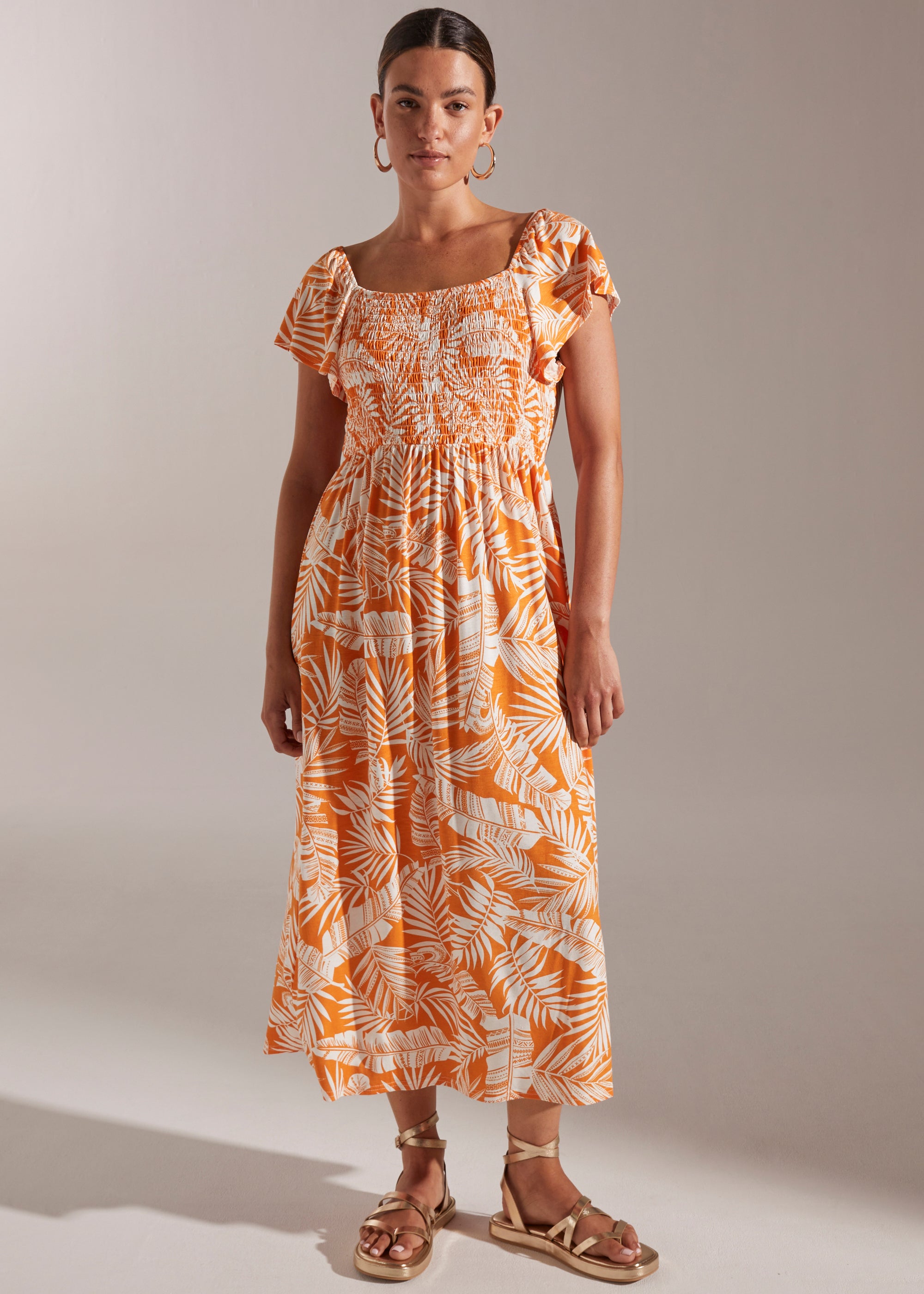 matalan orange dress Roman Orange Abstract Print Stretch Jersey Maxi Dress - 10