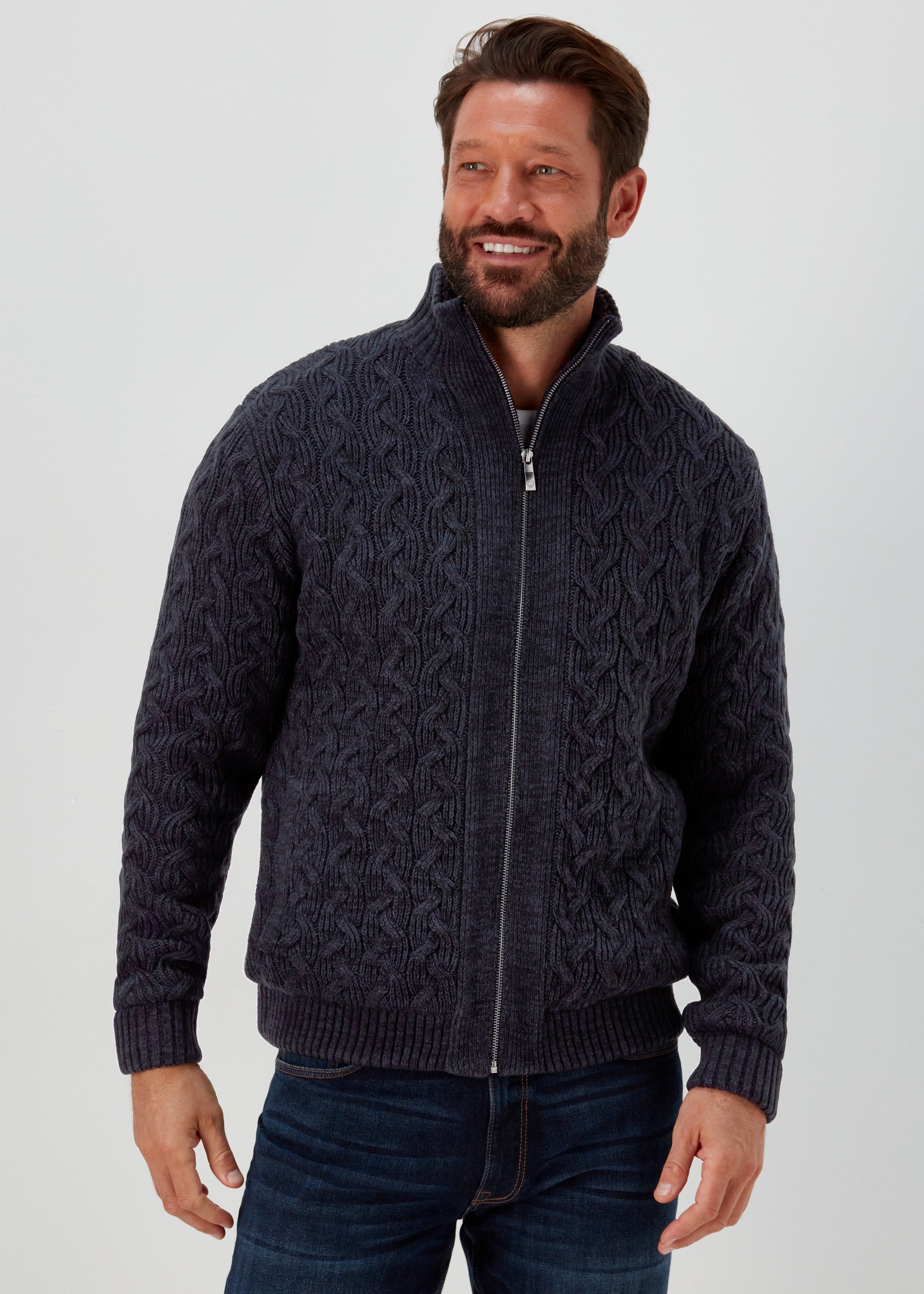 Lincoln Navy Borg Knit Zip Up Cardigan - S | Matalan