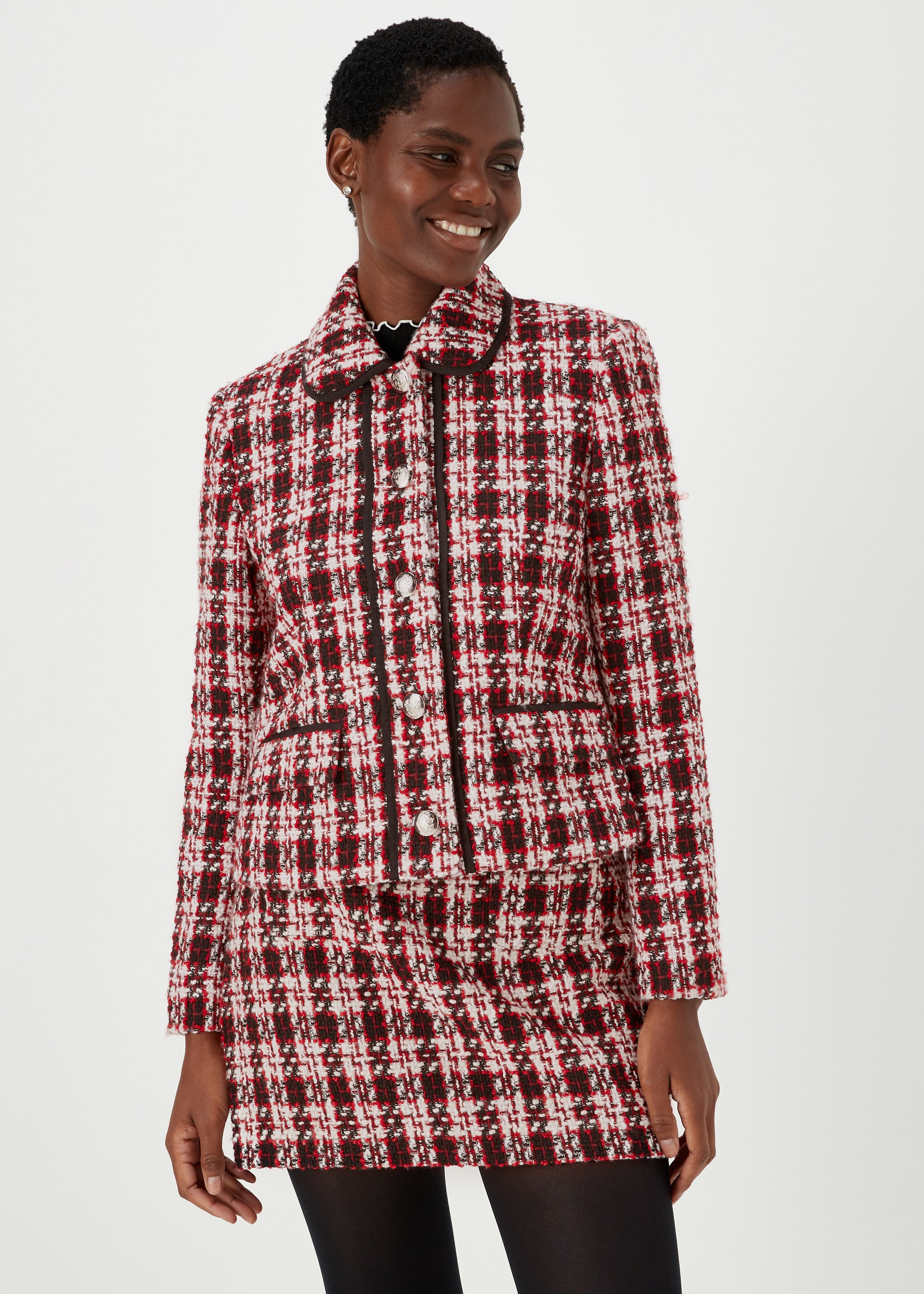 Et Vous Red Check Short Boucle Blazer - 8 | Matalan