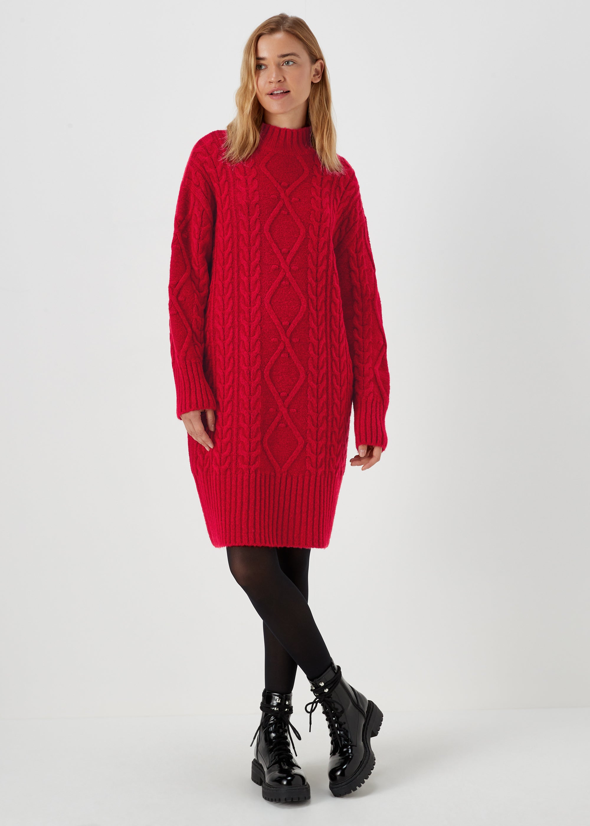Red Cable Knit Dress - XS | Matalan