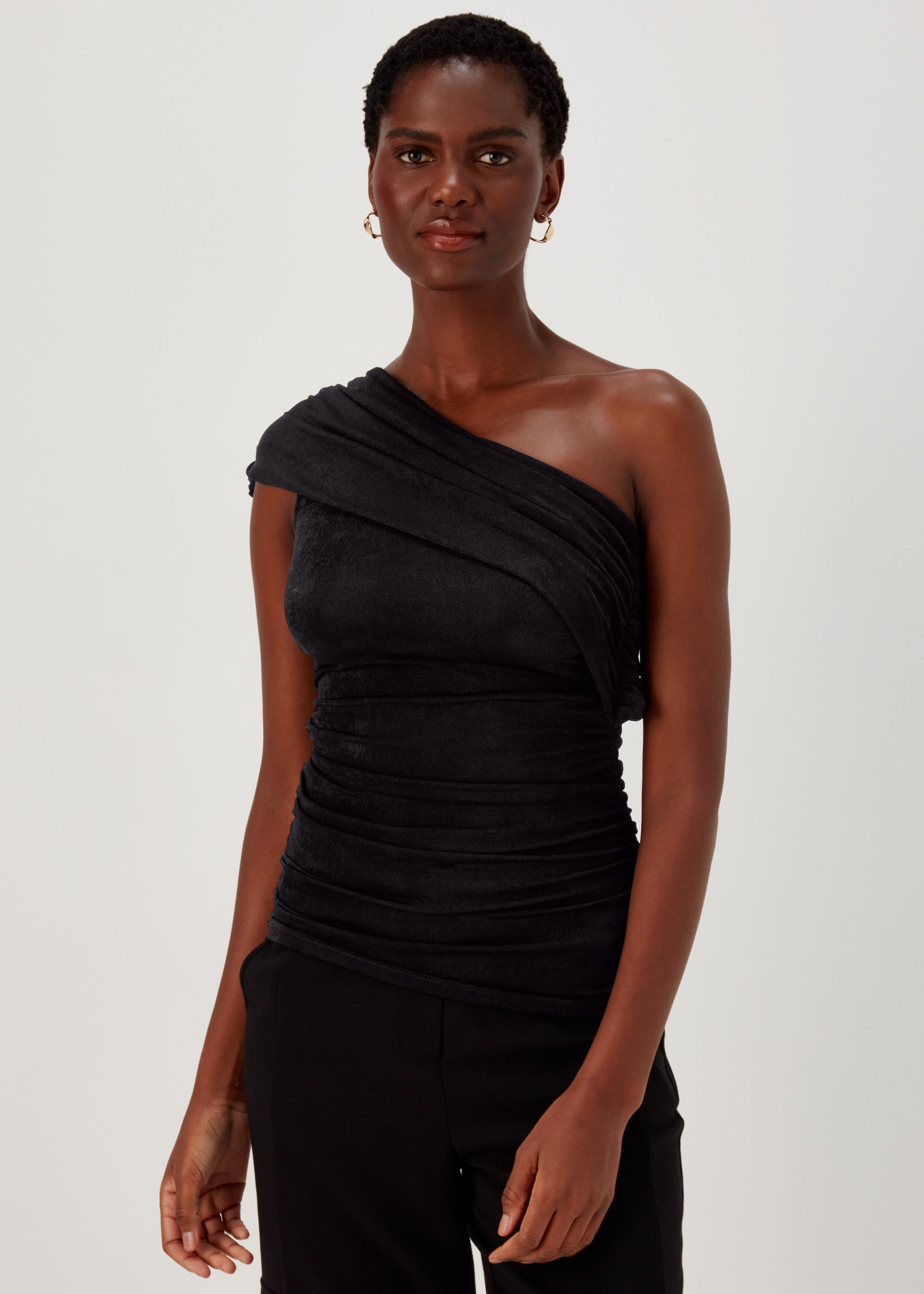 Et Vous Black Draped One Shoulder Top - 8 | Matalan