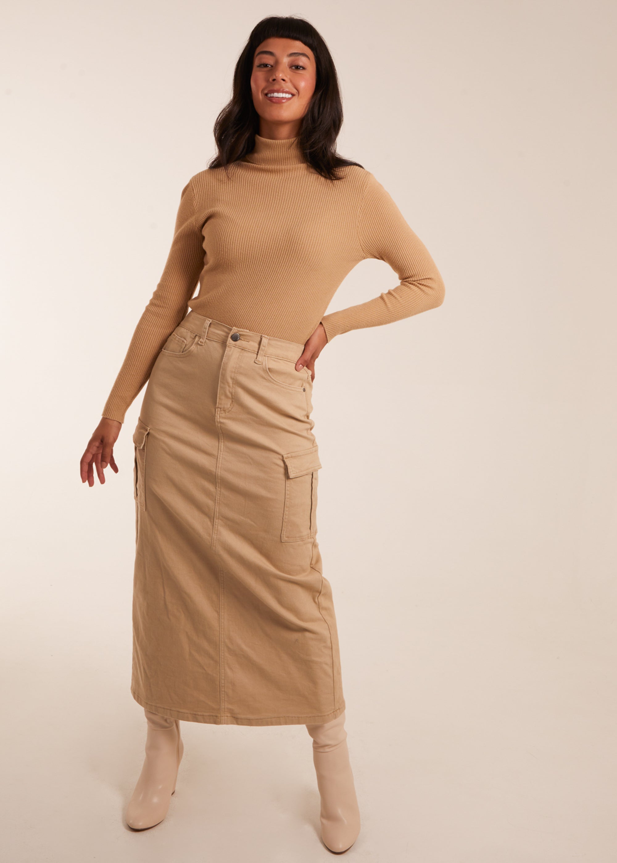 Blue Vanilla Stone Pocket Midi Skirt - Size 8 | Matalan