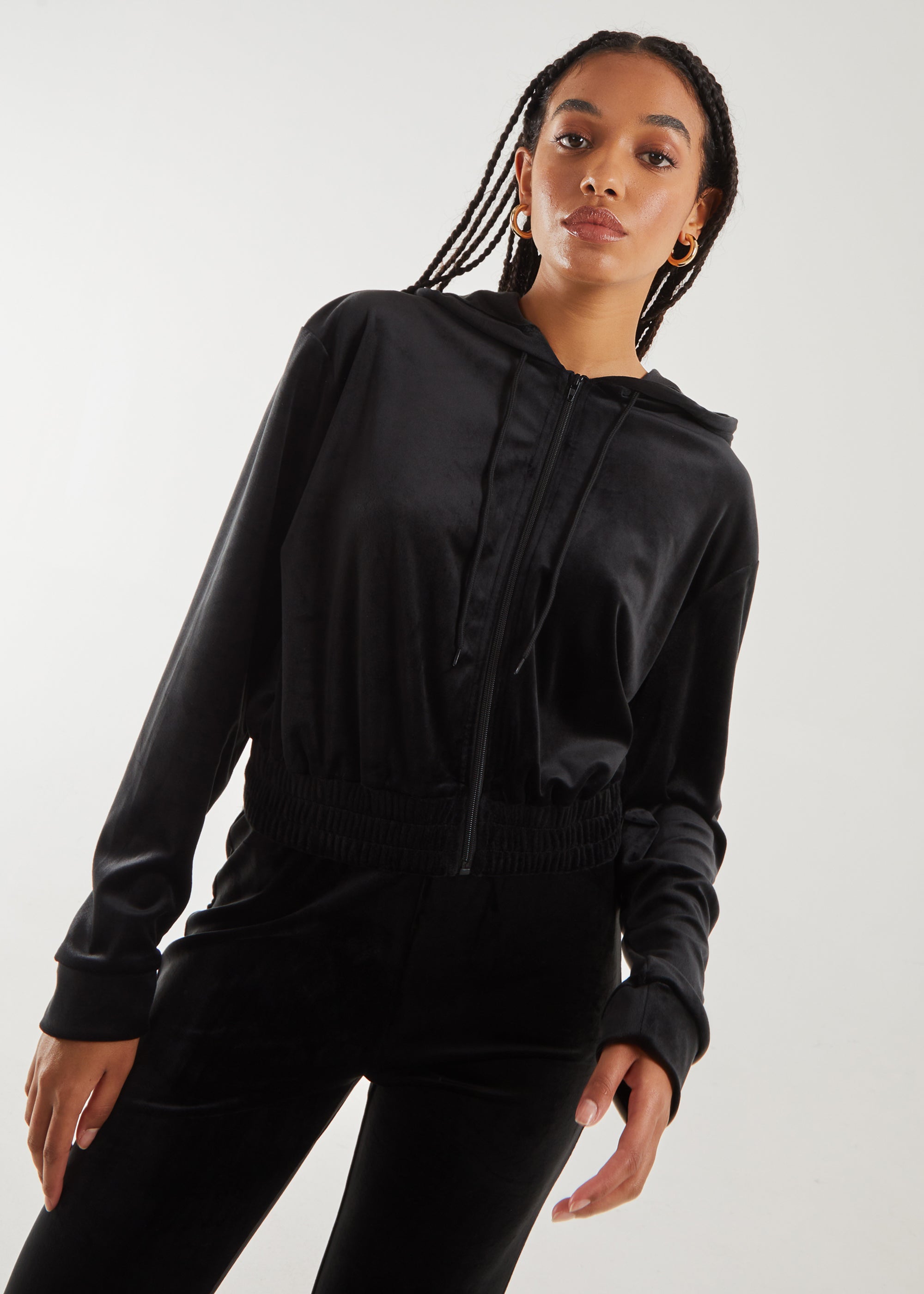 Pink Vanilla Black Velour Zip Hoodie - Small | Matalan
