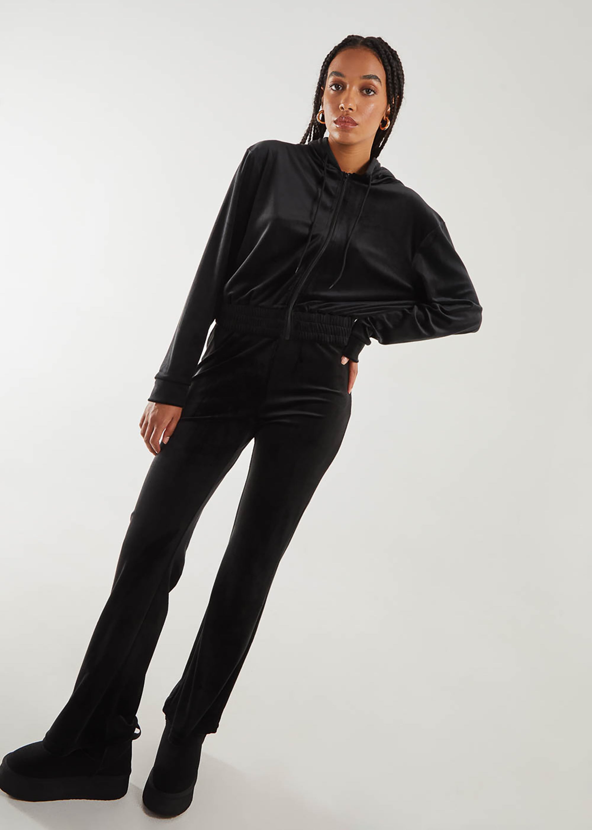 Pink Vanilla Black Velour Flare Joggers - S | Matalan