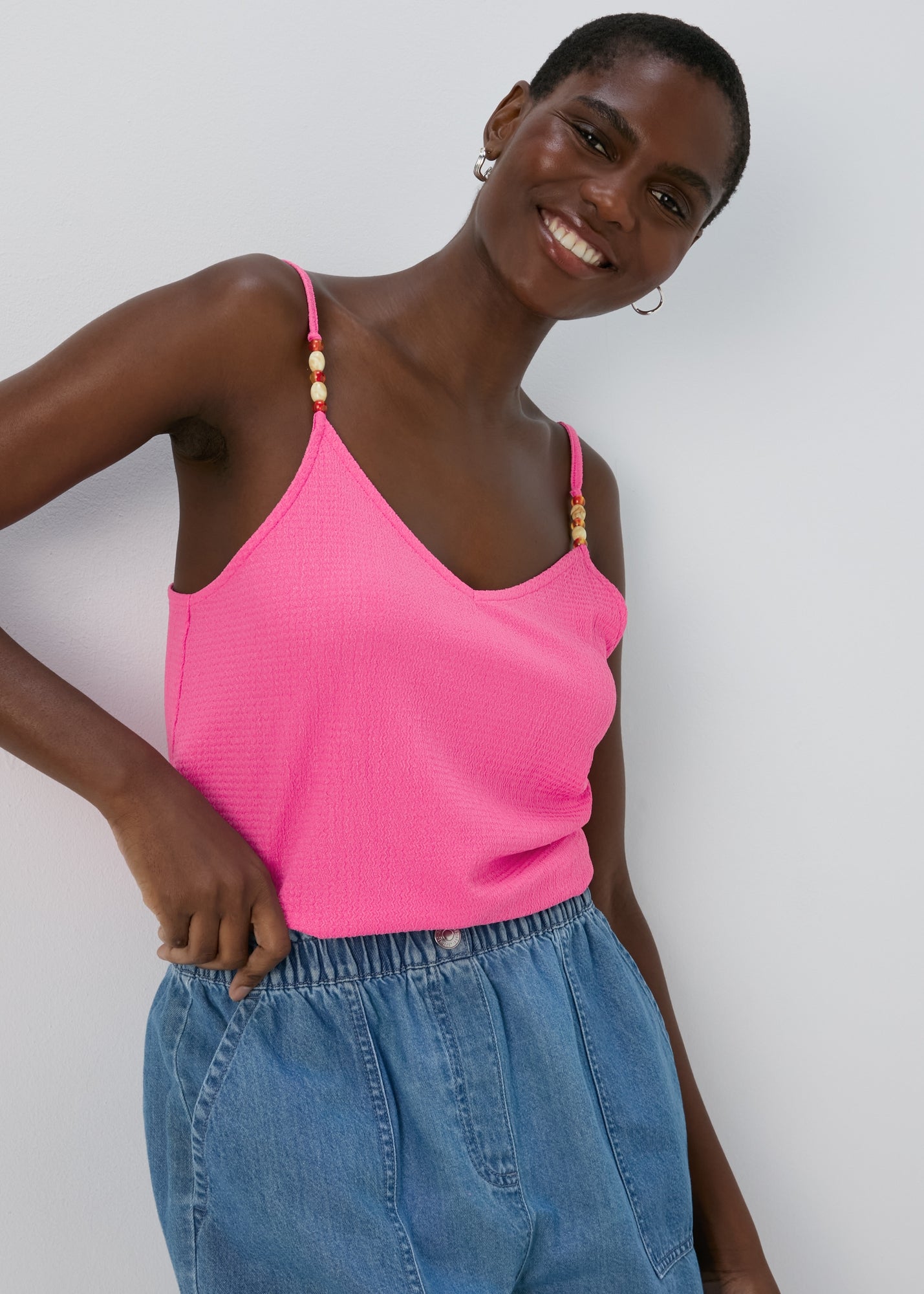 Pink Beaded Cami Top - 8 | Matalan