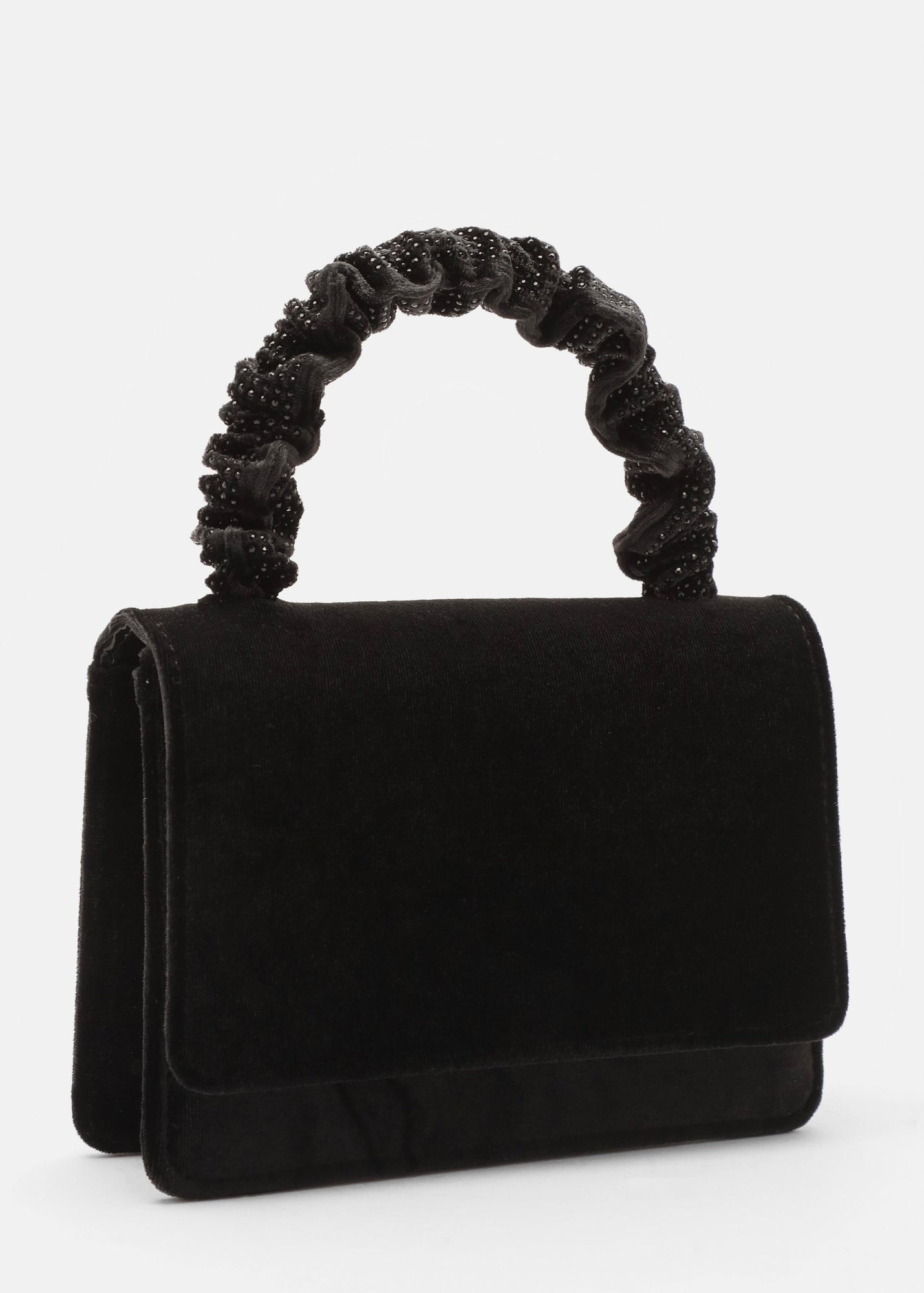 Quiz Black Velvet Diamante Mini Ruched Bag - One Size | Matalan
