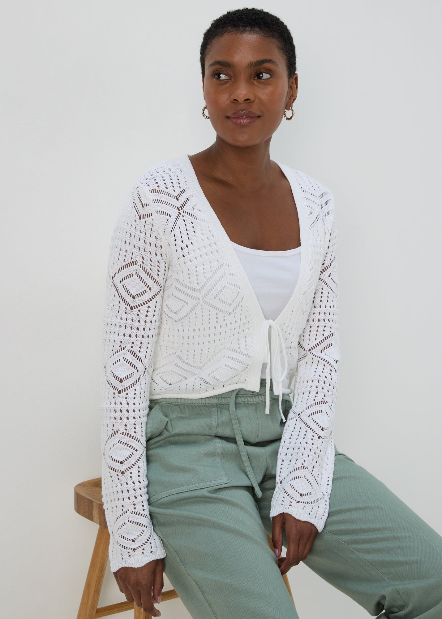 White Tie Front Cardigan - XS | Matalan