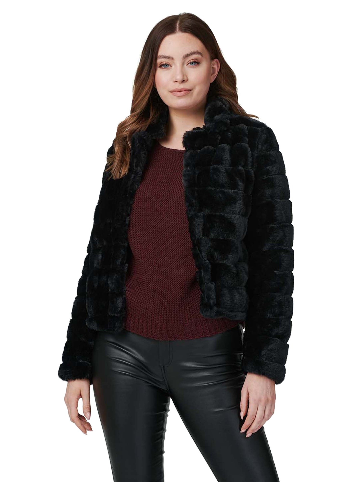 Izabel London Black Faux Fur Cropped Jacket - 8