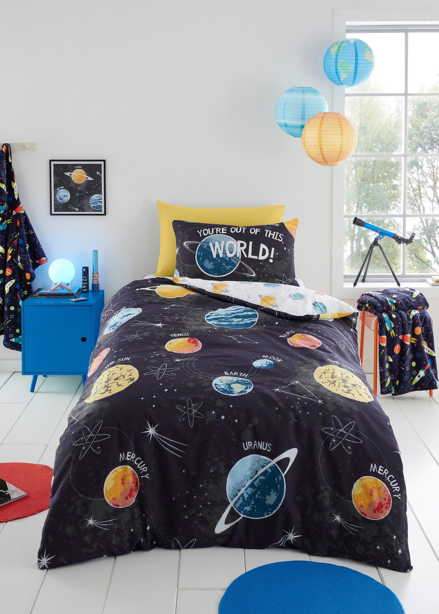 Supersonic Set Copripiumino Glow In The Dark - Razzi E Stelle, Blu, 2 Pezzi Singolo