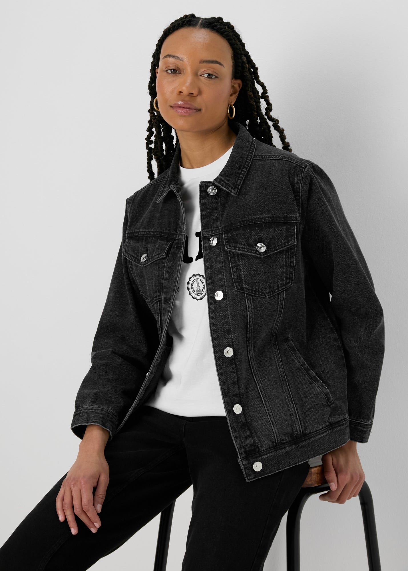 Black Wash Oversized Denim Jacket - 8