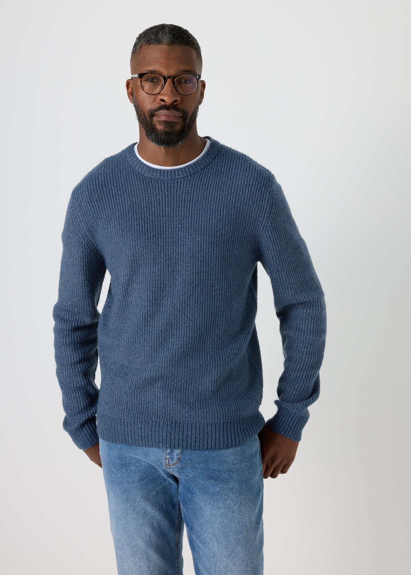 Blue Ribbed Crew Neck Jumper - Small