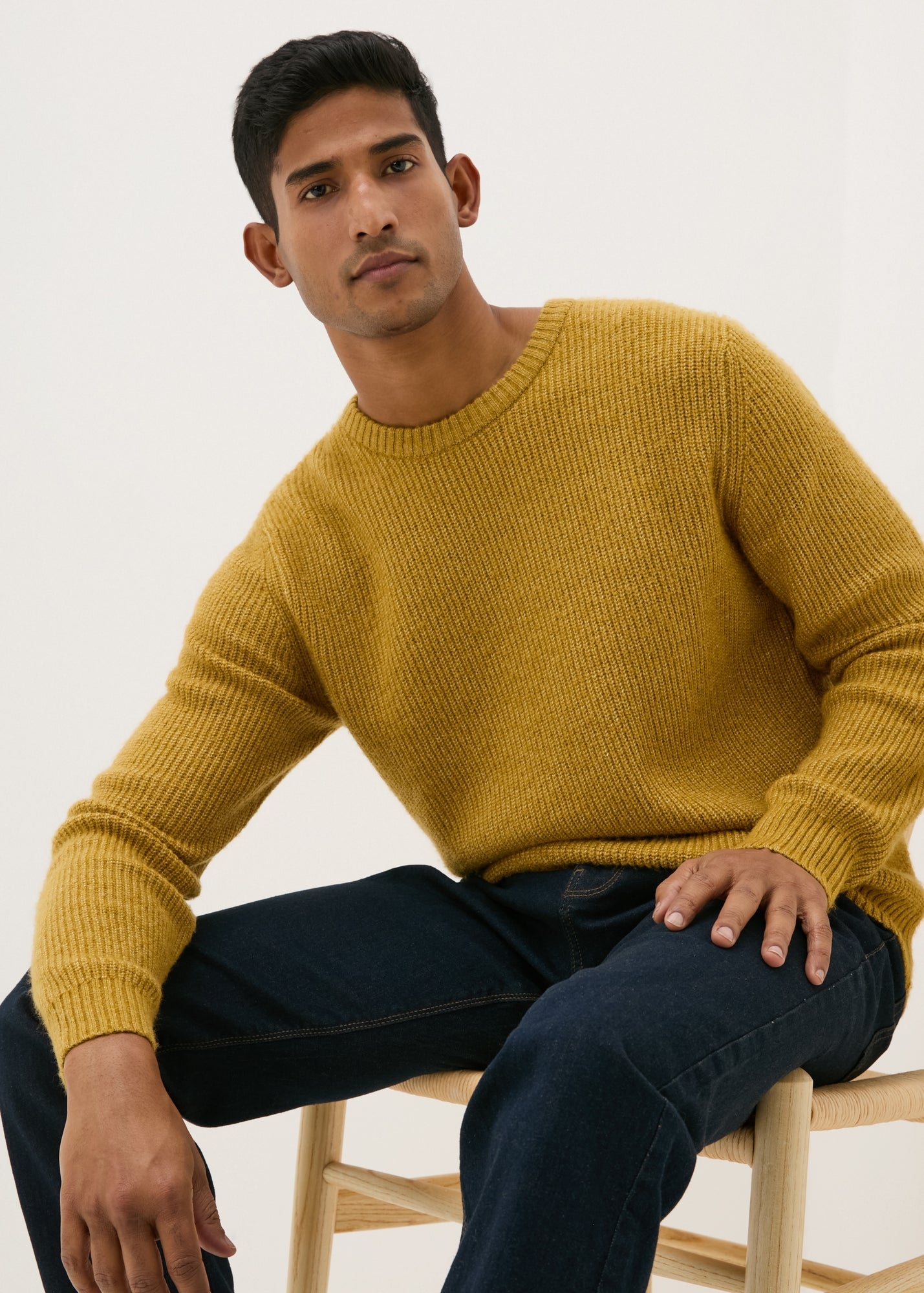 Modrian Jumper Mustard Ribbed Crew Neck Jumper - S | Matalan