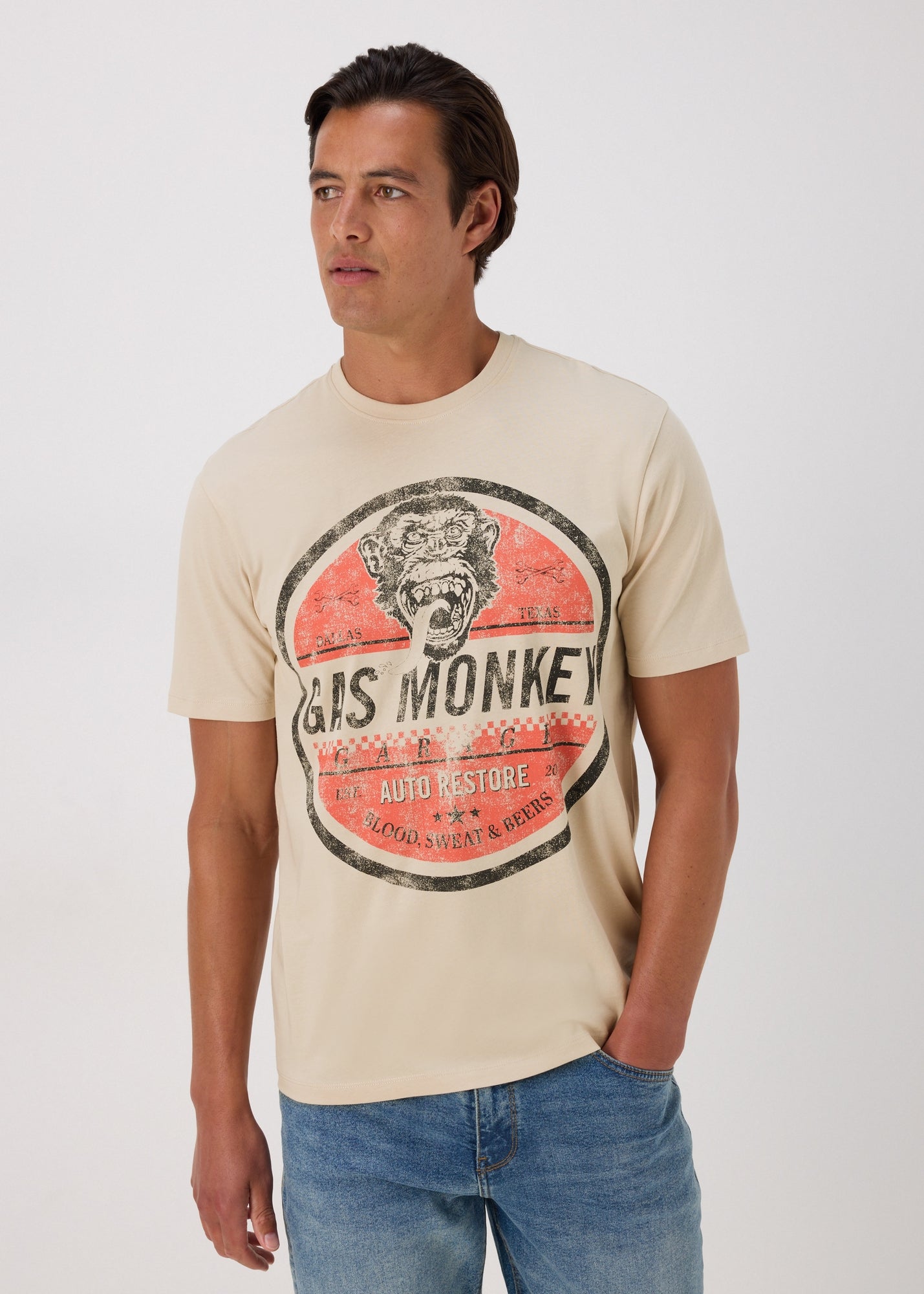 Stone Gas Monkey Print T-Shirt - S | Matalan
