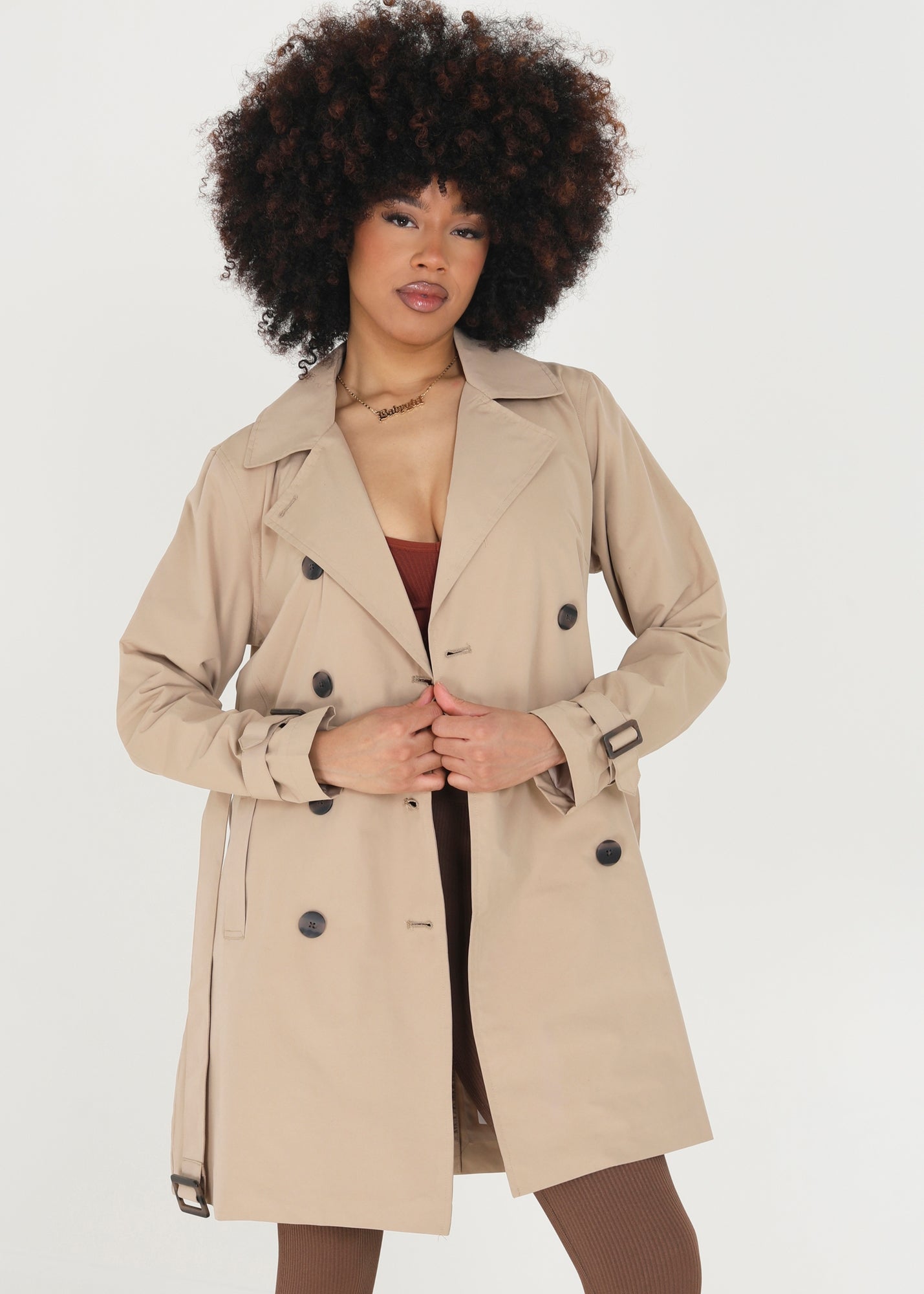 Izabel London Beige Relaxed Double-Breasted Trench Coat - 8 | Matalan