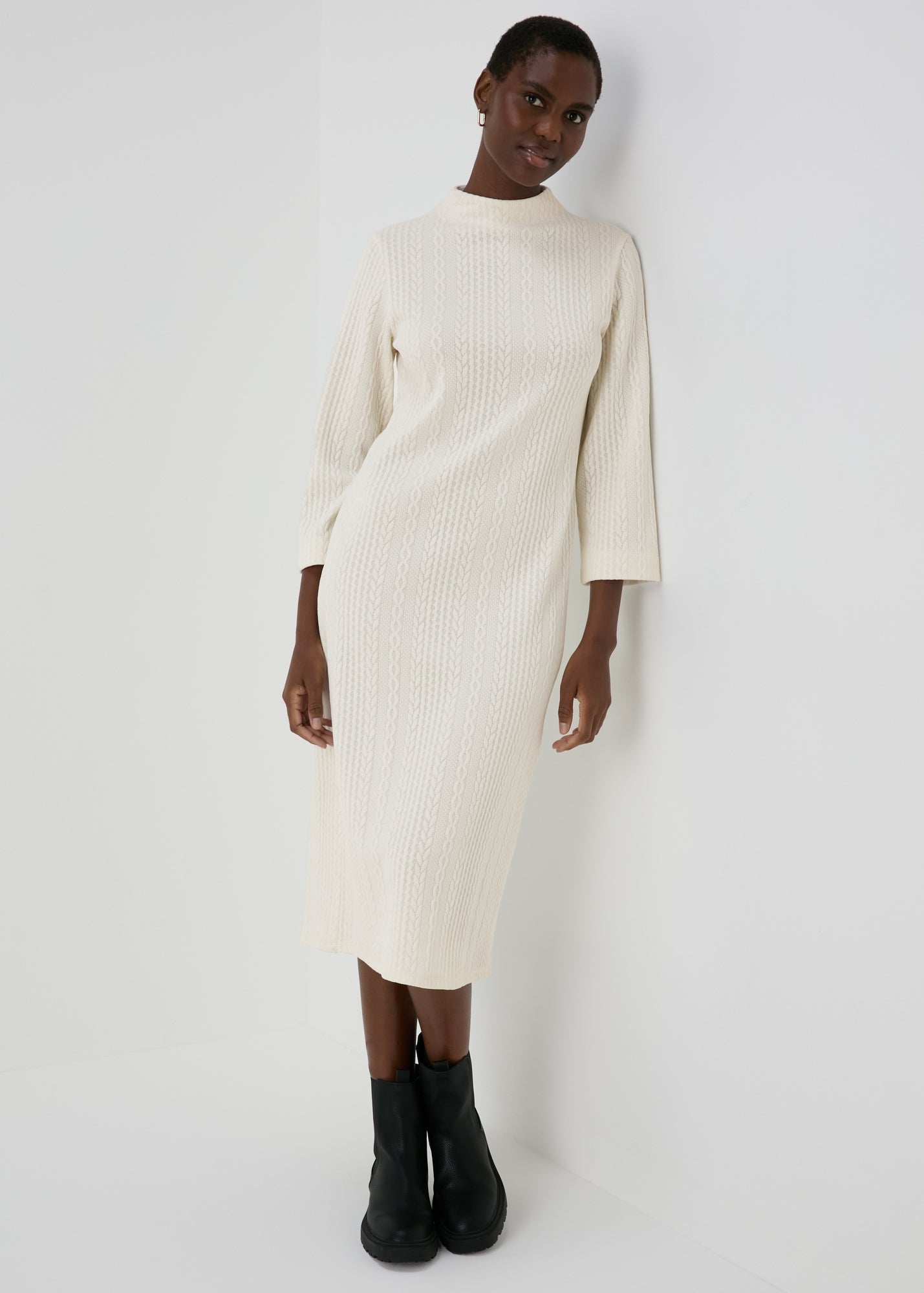 Et Vous Cream Cable Knit Midi Dress - 8 | Matalan