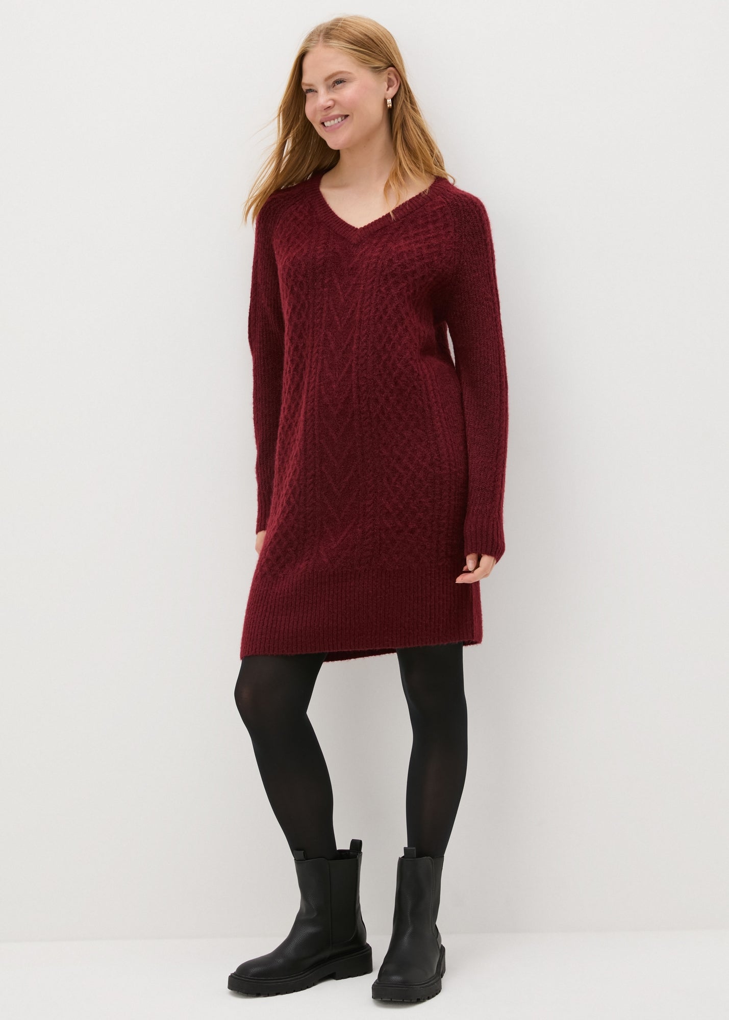 Burgundy Knitted Cable Dress - XS | Matalan Burgundy Knitted Cable Dress - XS | Matalan