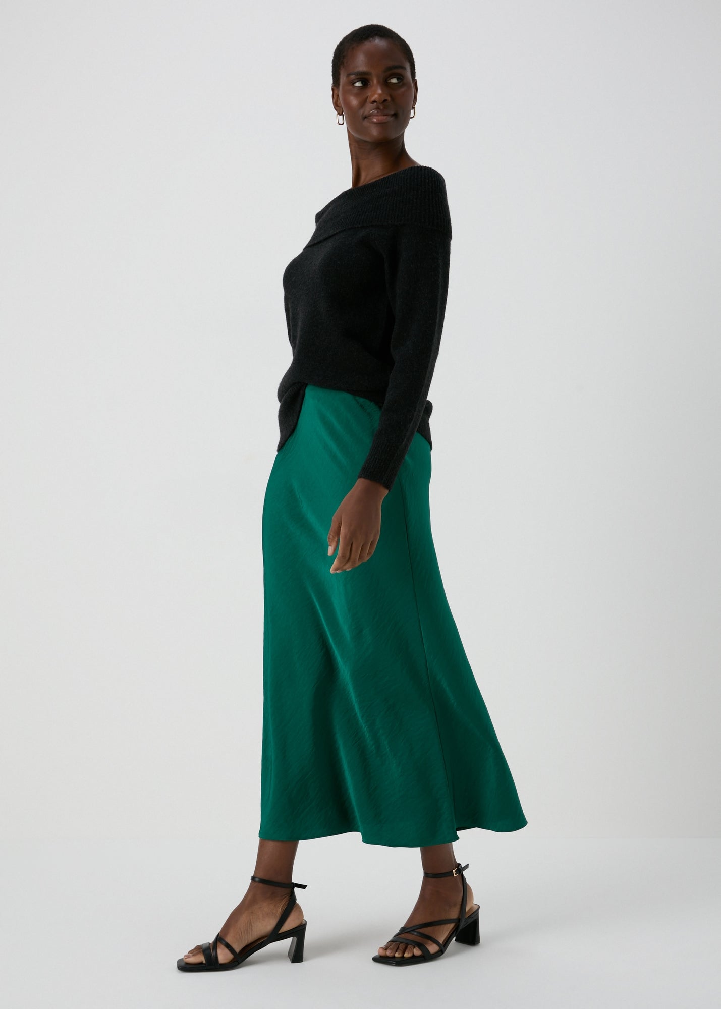 Et Vous Green Midi Satin Skirt - Size 8 | Matalan
