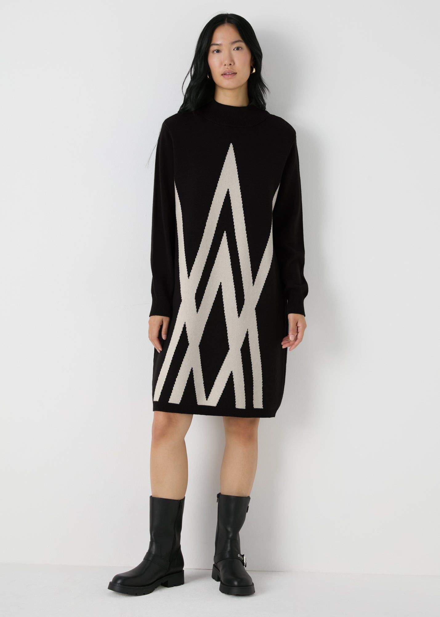 Et Vous Black Jacquard Knit Jumper Dress - XS