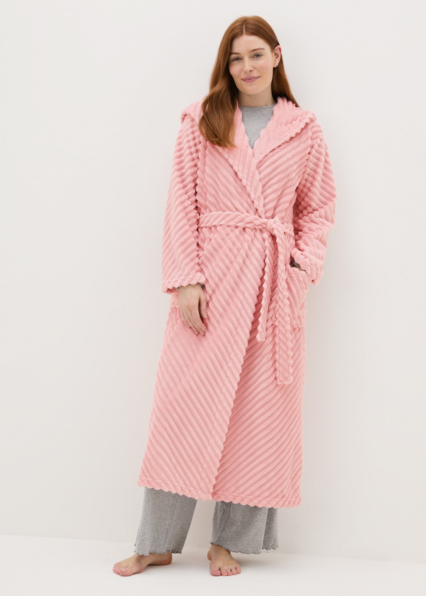 Pink Diagonal Fleece Dressing Gown - Extra small