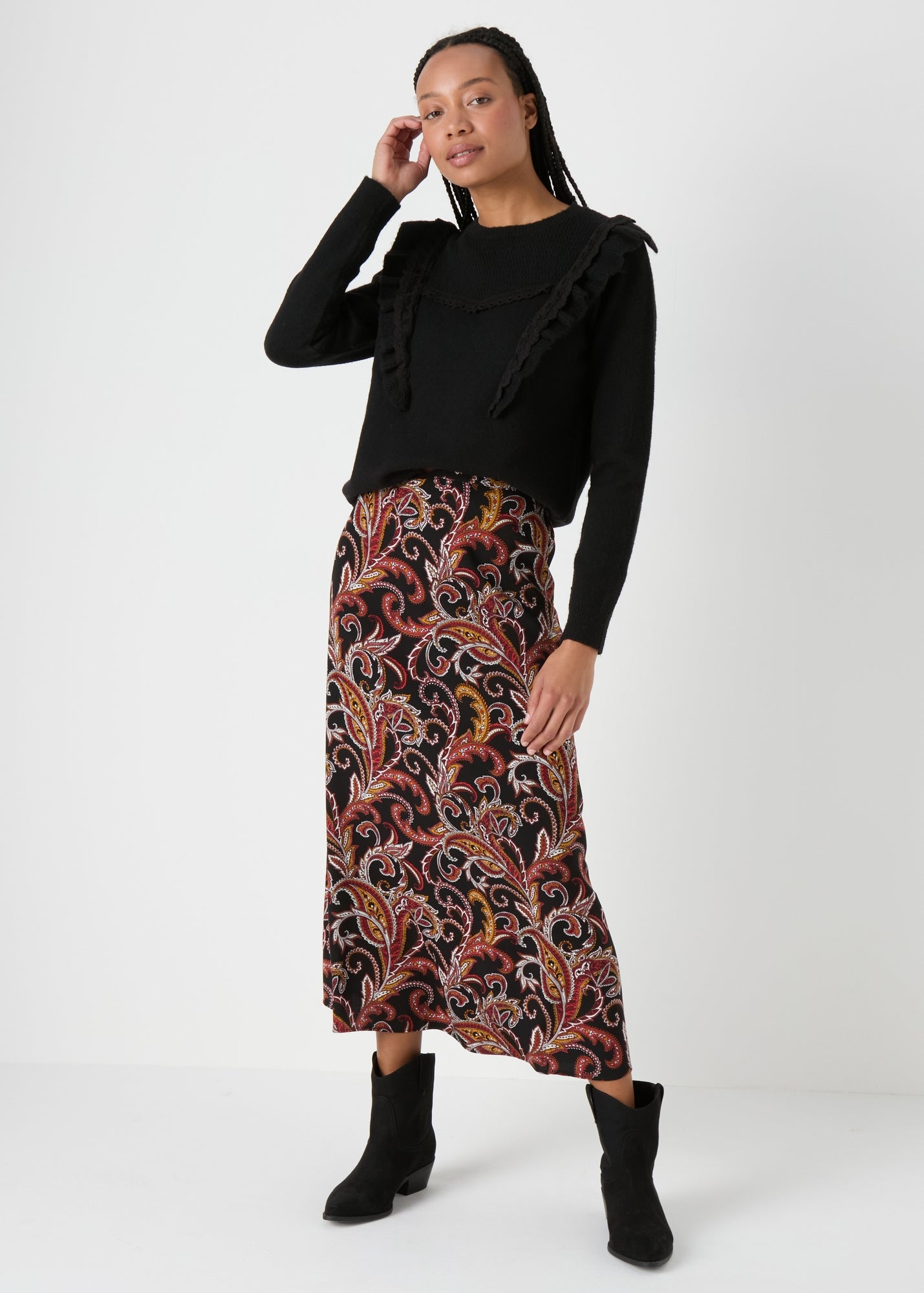 Black Pointelle Frill Knitted Jumper - XS | Matalan