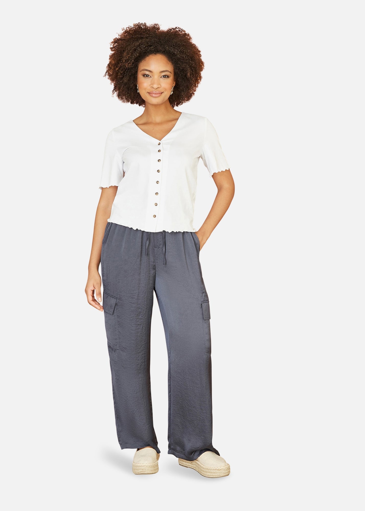 Yumi White Lace Panel Pleated Short Sleeve Top - 8 | Matalan