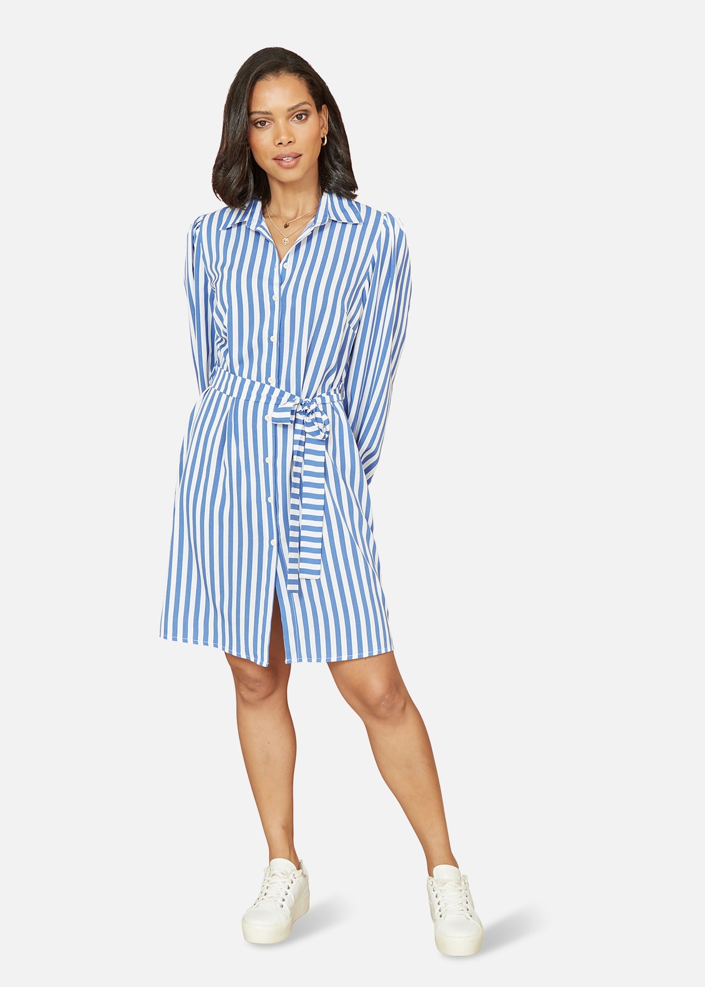 Mela Blue Striped Relaxed Fit Shirt Dress - 8 | Matalan