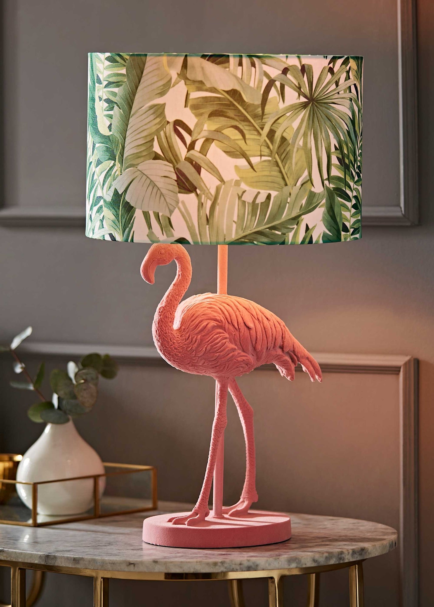 ValueLights Flo Pink Velvet Flamingo Table Lamp (53cm x 30cm x